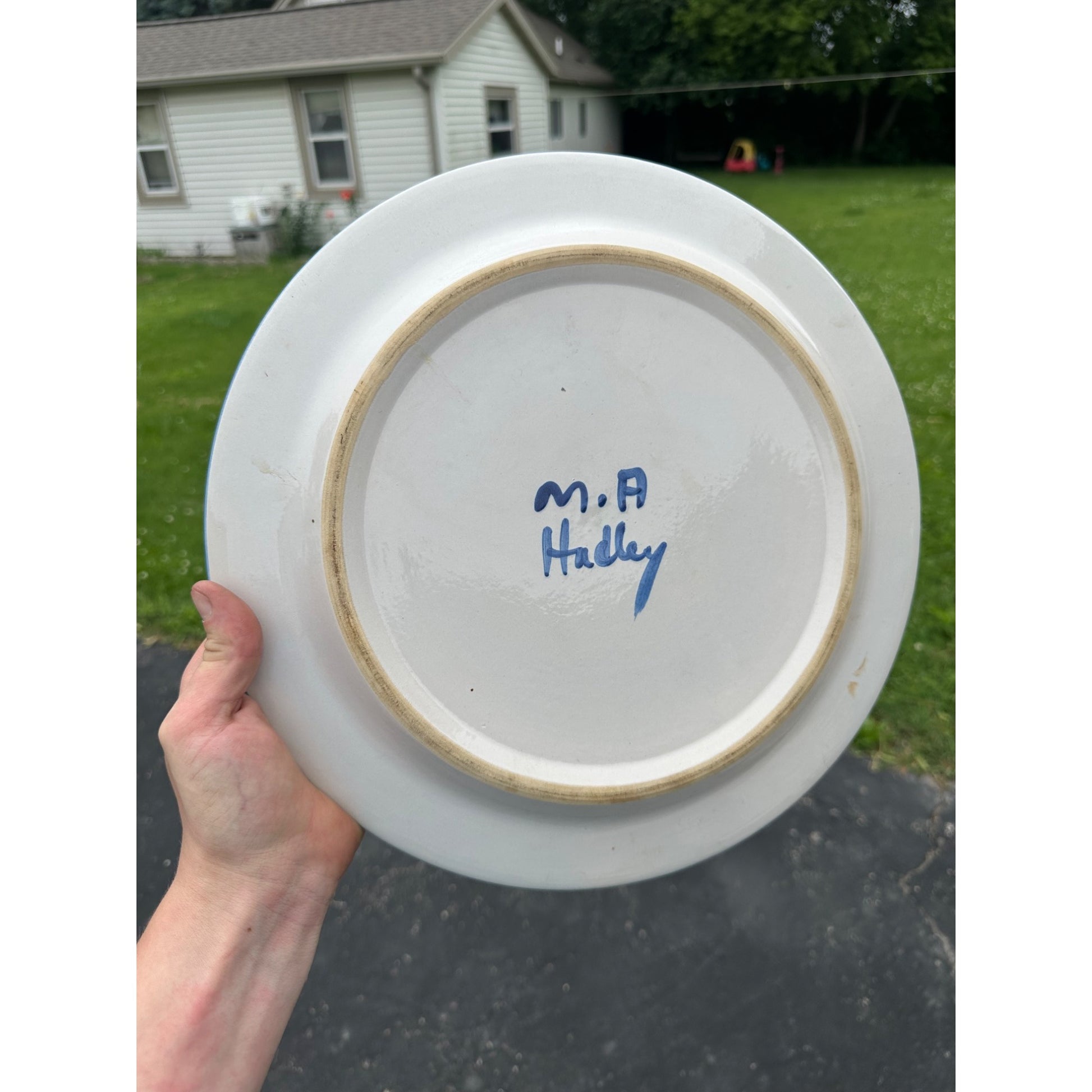 M.A. Hadley Art Pottery Stoneware Large 13" Merry Christmas Platter Plate