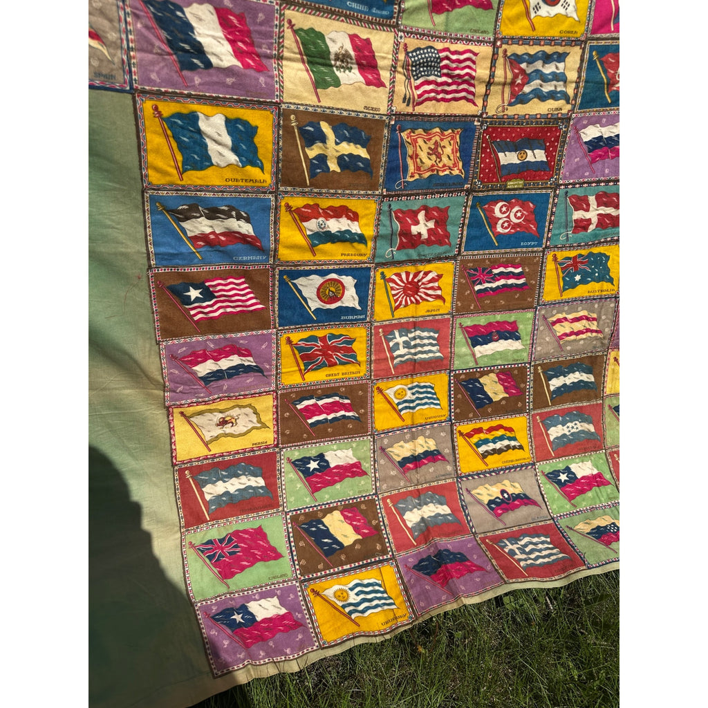 RARE Antique Handmade Tobacco Felt Country Flags Quilt Folk Art Americana