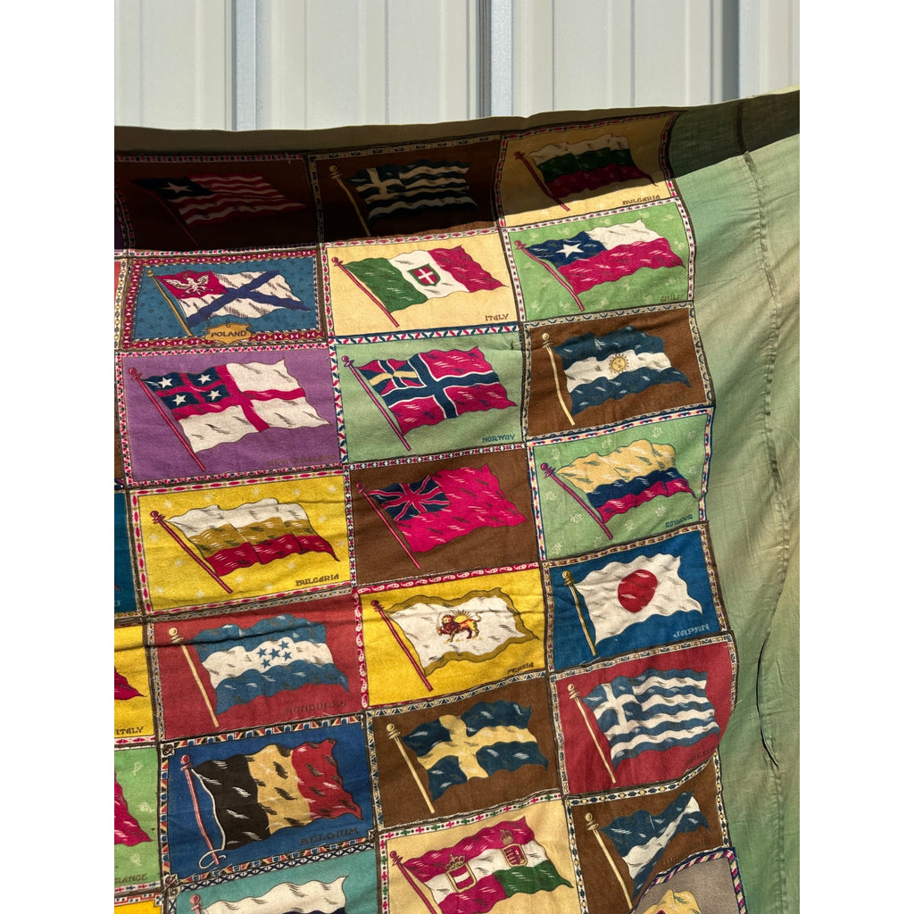 RARE Antique Handmade Tobacco Felt Country Flags Quilt Folk Art Americana