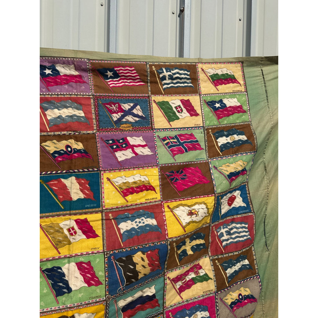 RARE Antique Handmade Tobacco Felt Country Flags Quilt Folk Art Americana
