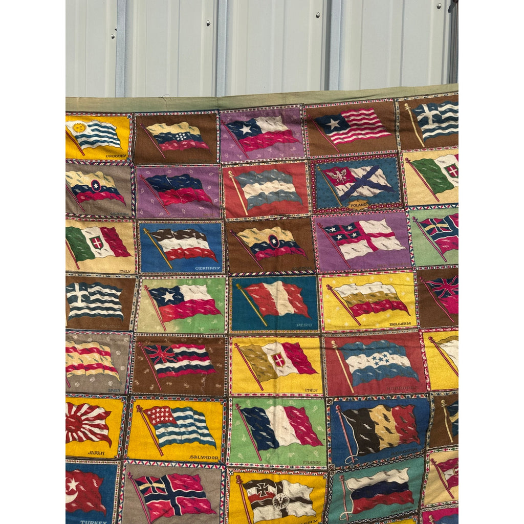 RARE Antique Handmade Tobacco Felt Country Flags Quilt Folk Art Americana