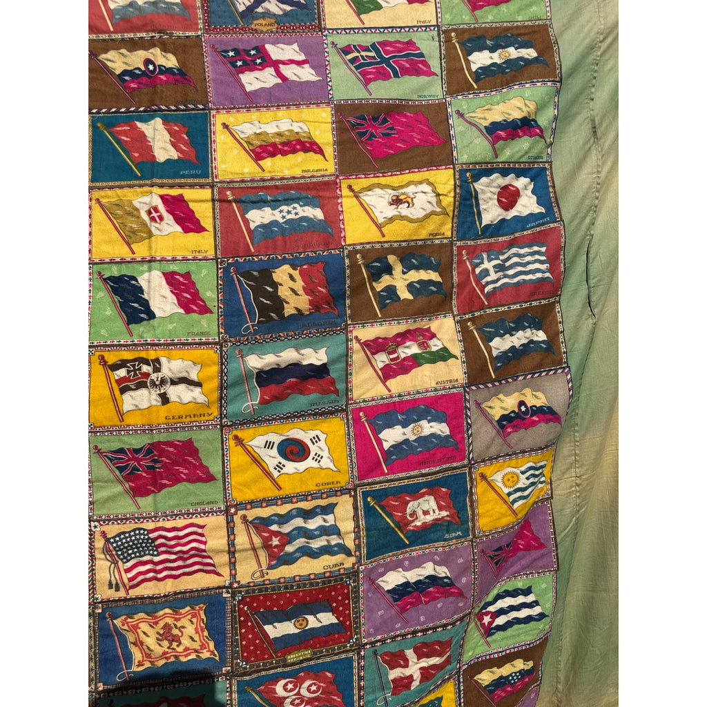 RARE Antique Handmade Tobacco Felt Country Flags Quilt Folk Art Americana