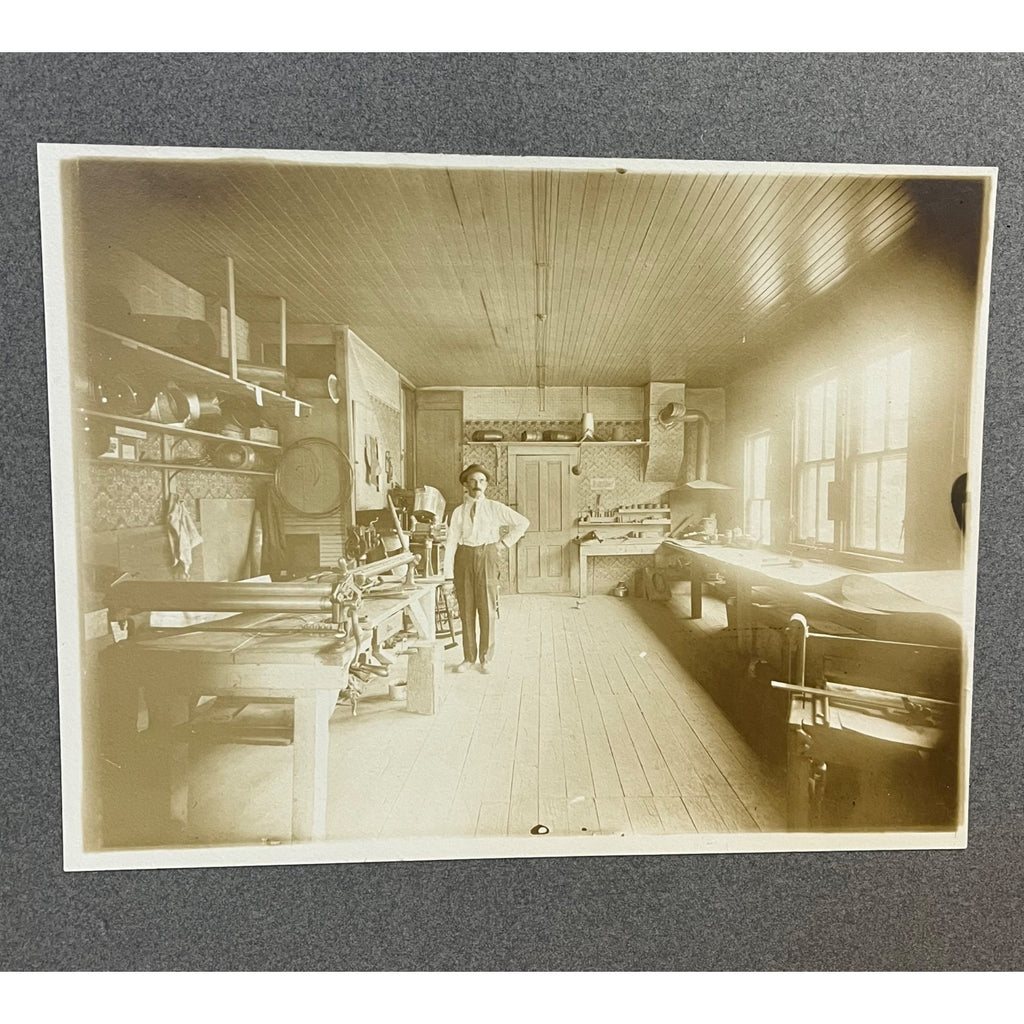 Rare Antique Cabinet Real Photo Interior Sheet Metal Furnace Duct Shop w/ Tools