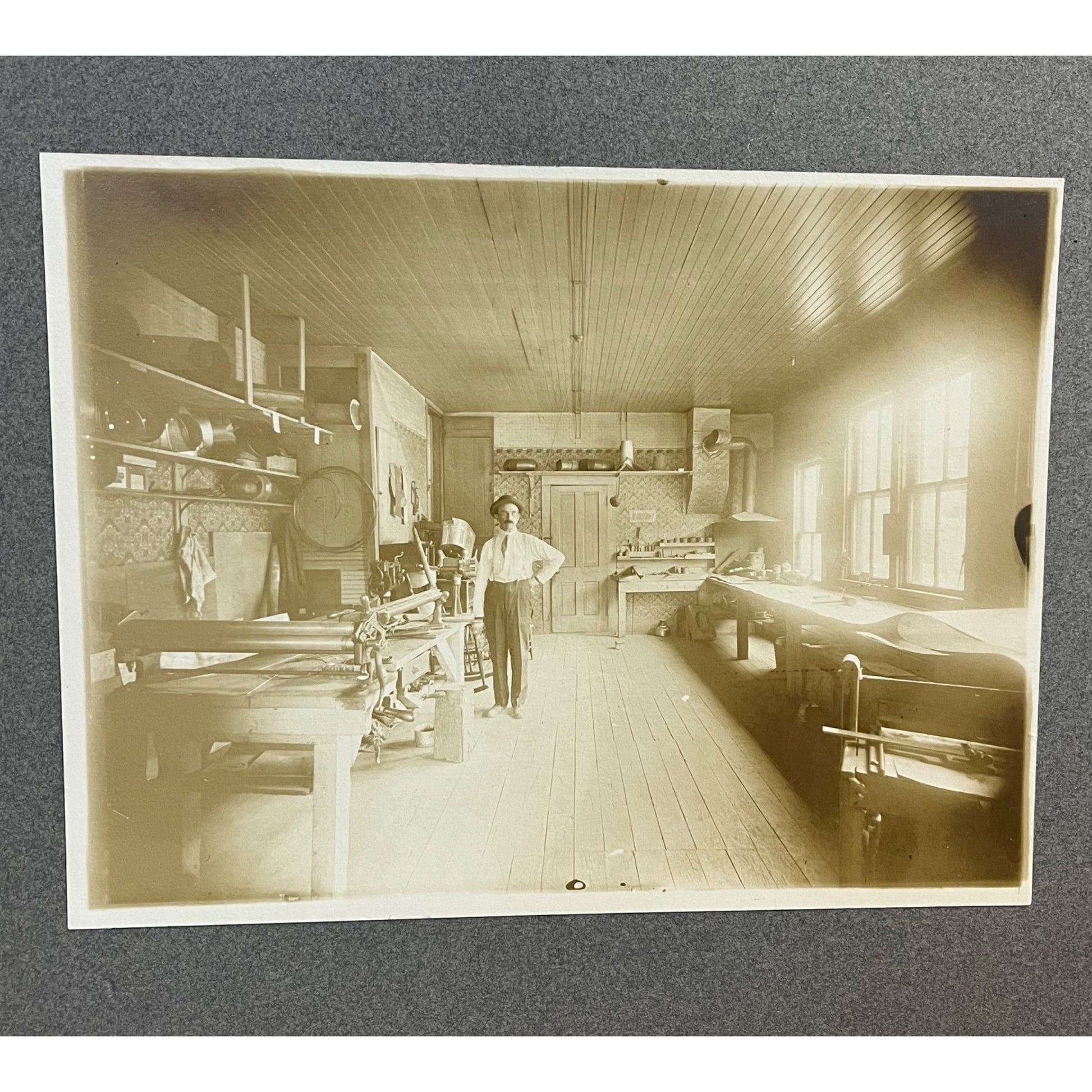 Rare Antique Cabinet Real Photo Interior Sheet Metal Furnace Duct Shop w/ Tools