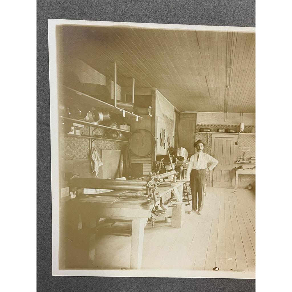 Rare Antique Cabinet Real Photo Interior Sheet Metal Furnace Duct Shop w/ Tools