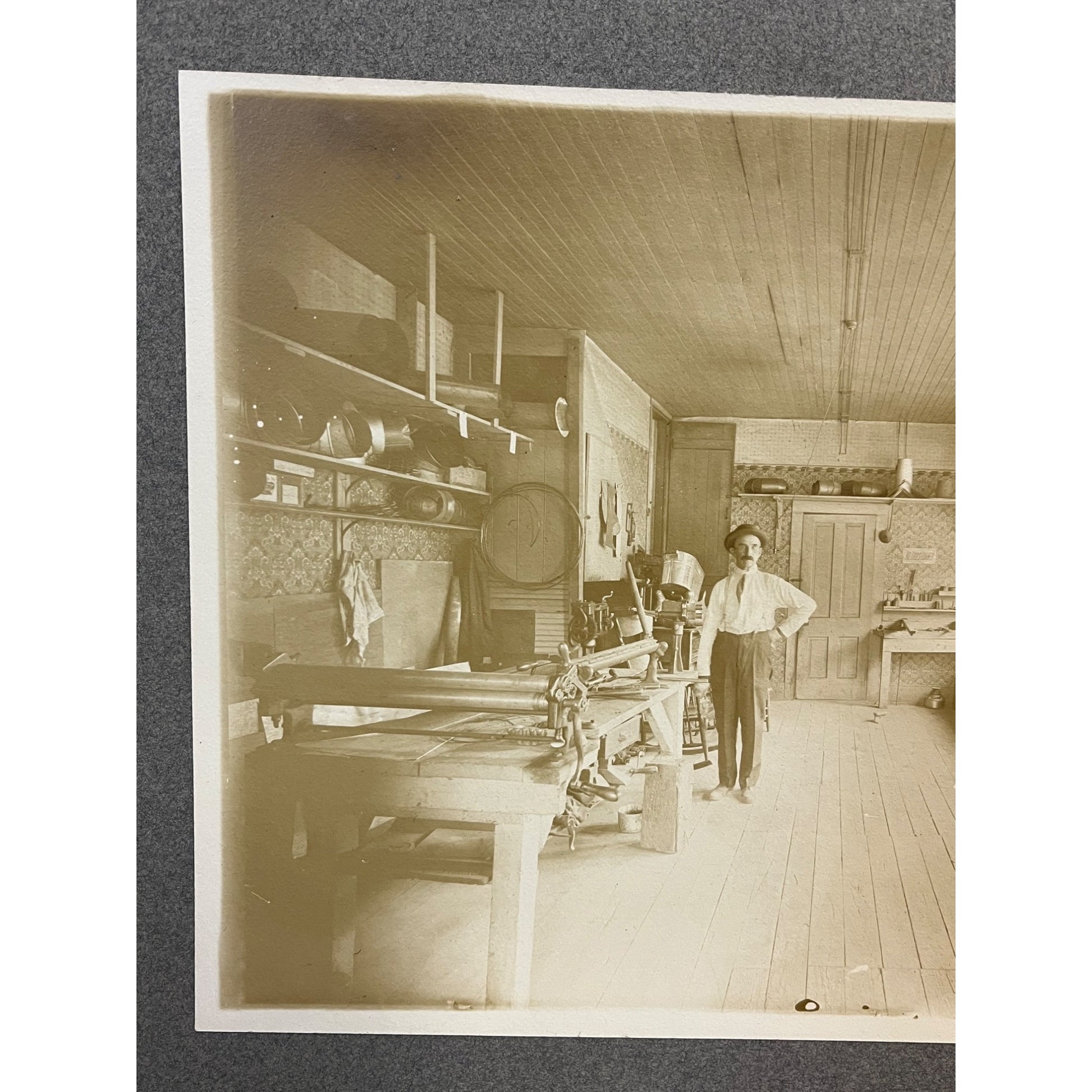 Rare Antique Cabinet Real Photo Interior Sheet Metal Furnace Duct Shop w/ Tools