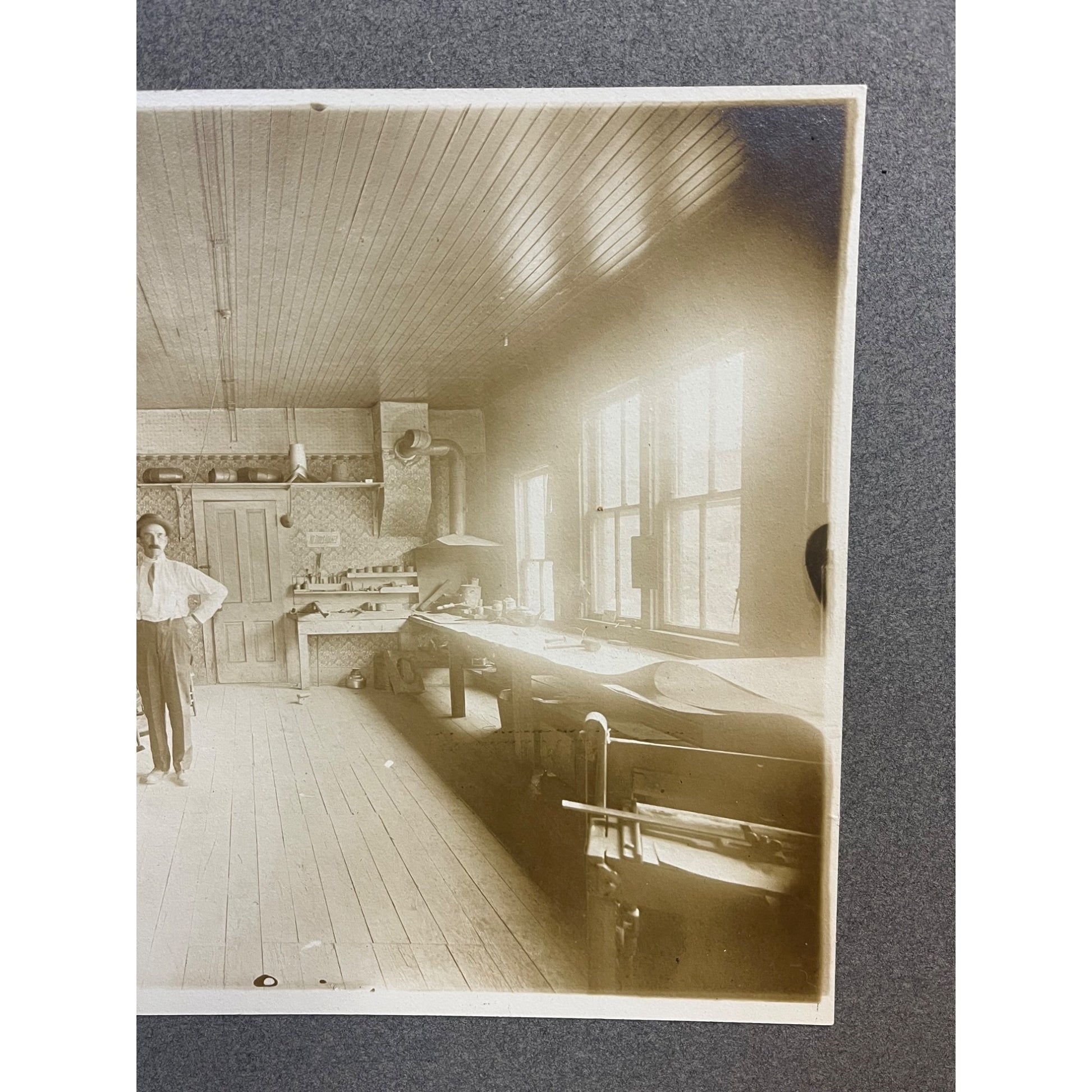 Rare Antique Cabinet Real Photo Interior Sheet Metal Furnace Duct Shop w/ Tools