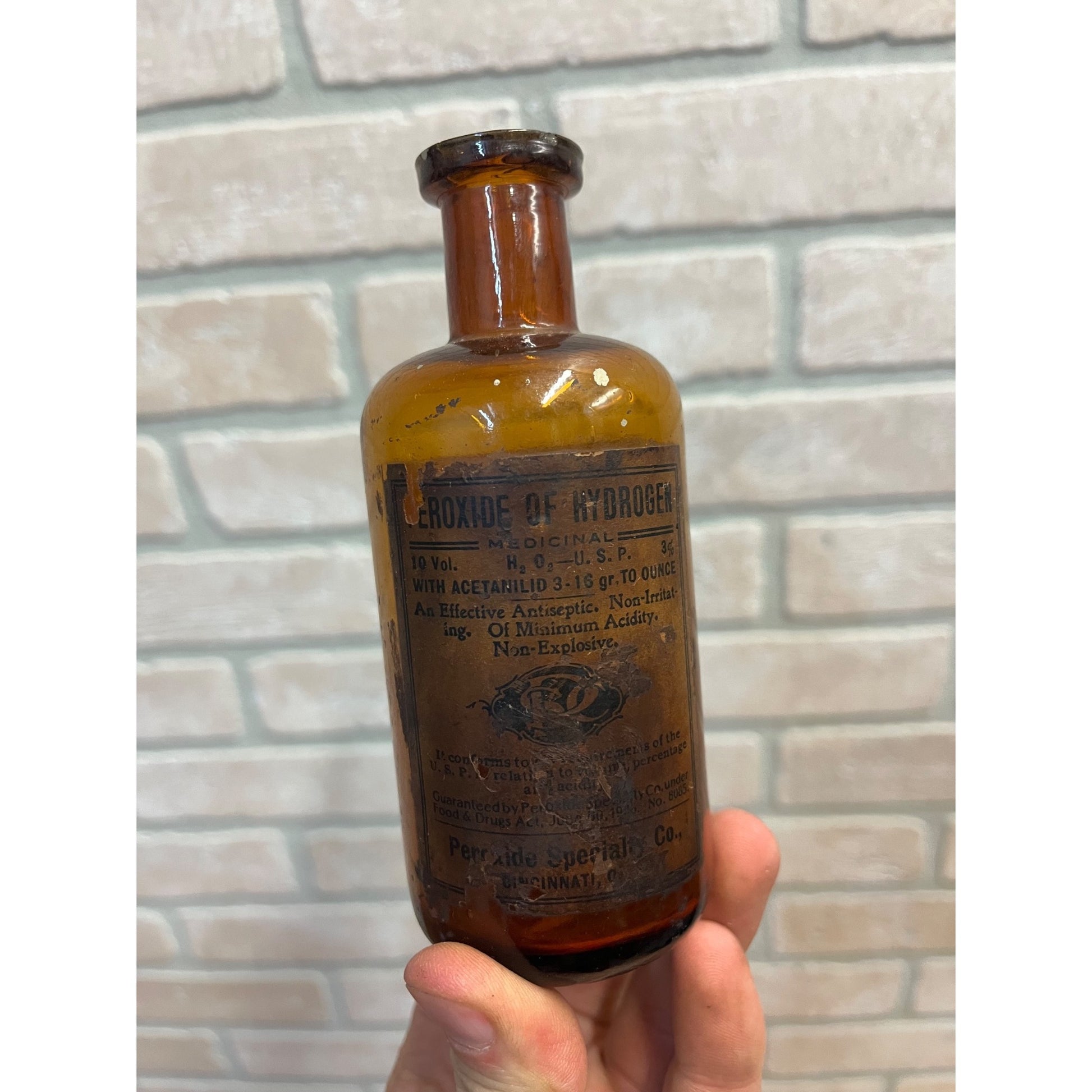 Vintage Apothecary Amber Peroxide of Hydrogen Bottle Peroxide Specialty Co.