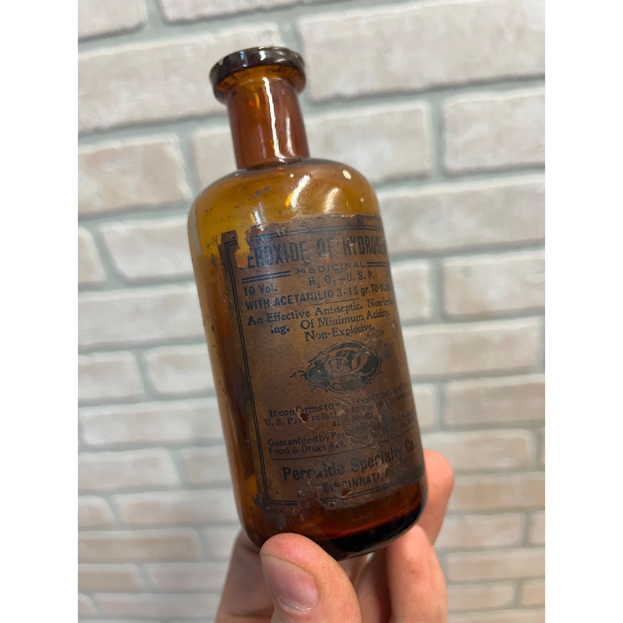 Vintage Apothecary Amber Peroxide of Hydrogen Bottle Peroxide Specialty Co.