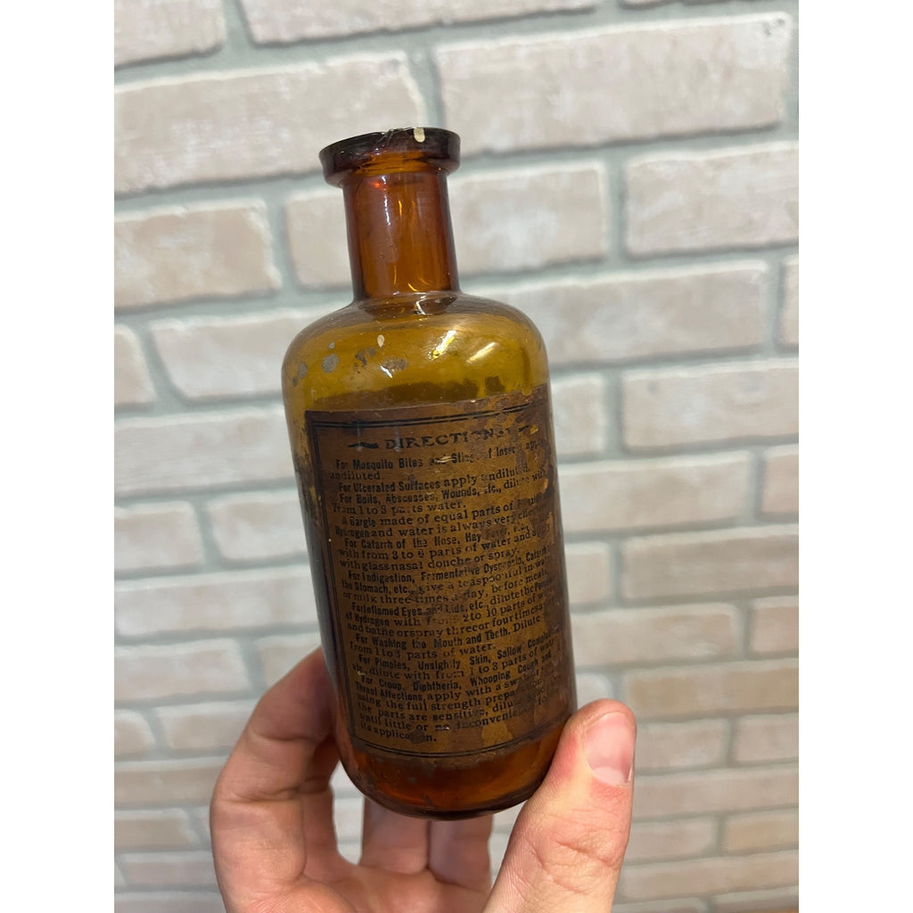 Vintage Apothecary Amber Peroxide of Hydrogen Bottle Peroxide Specialty Co.