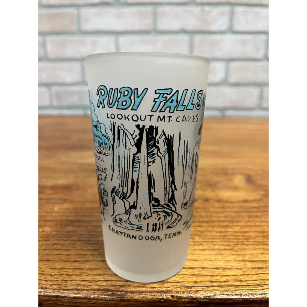 Vintage Frosted State Drinking Glass Tennessee Ruby Falls Lookout Mountain Caves Hazel Atlas