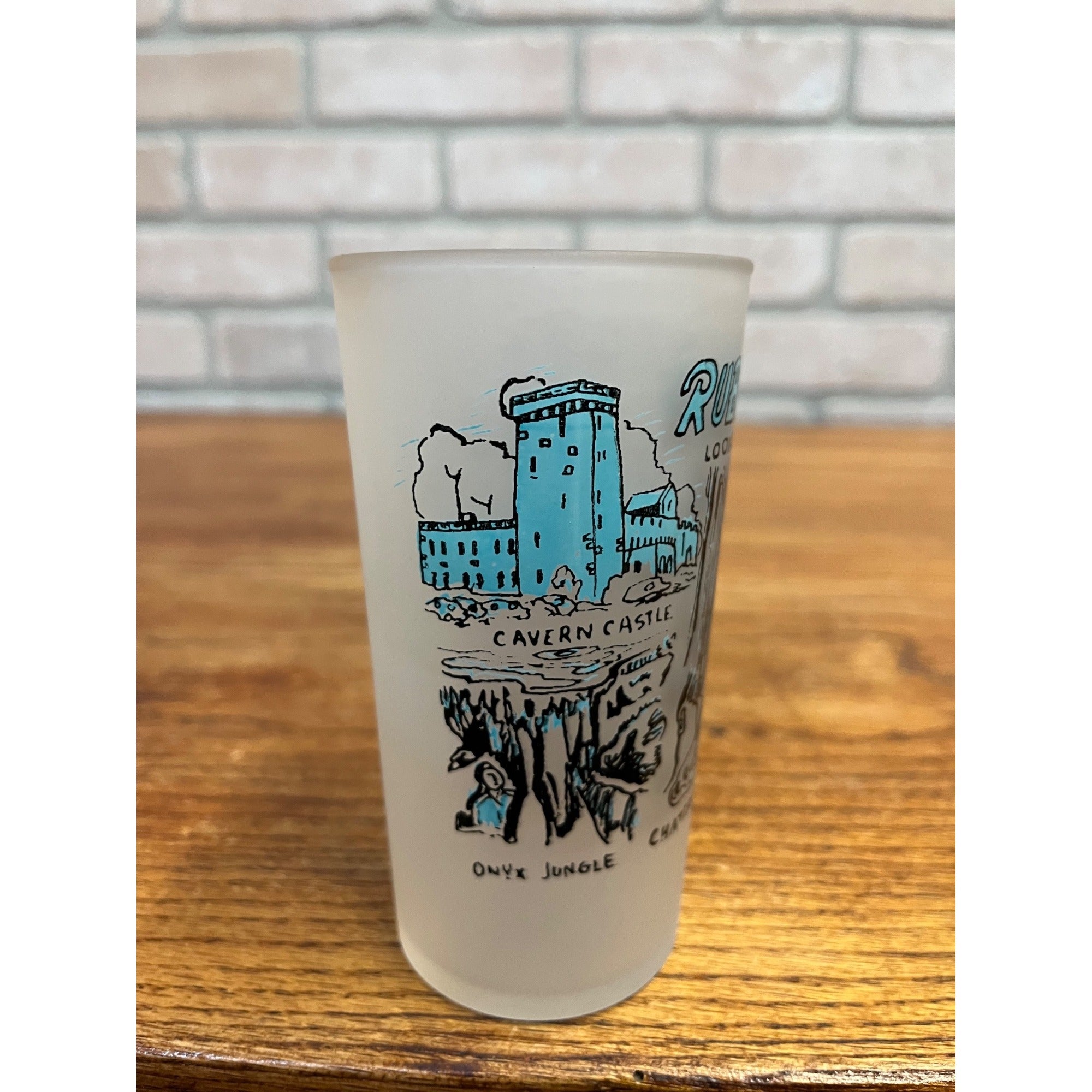 Vintage Frosted State Drinking Glass Tennessee Ruby Falls Lookout Mountain Caves Hazel Atlas