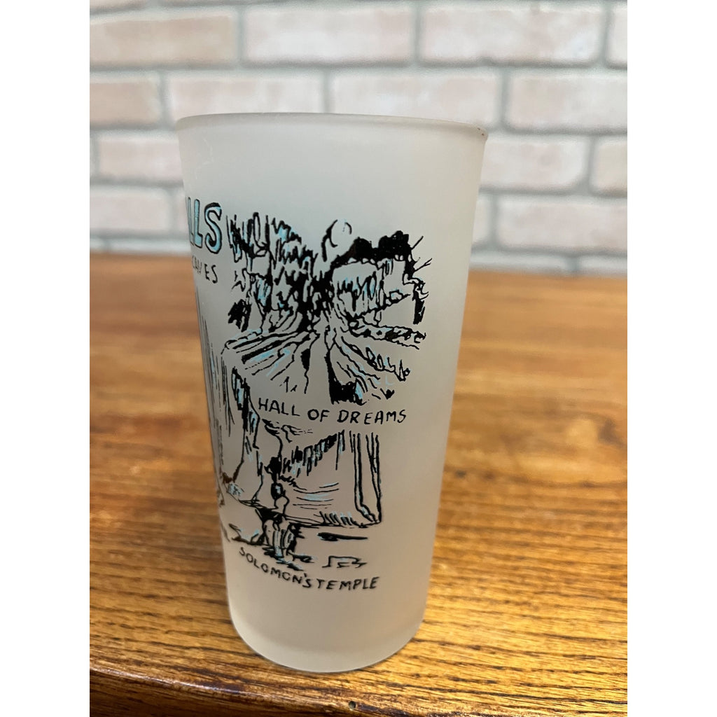 Vintage Frosted State Drinking Glass Tennessee Ruby Falls Lookout Mountain Caves Hazel Atlas