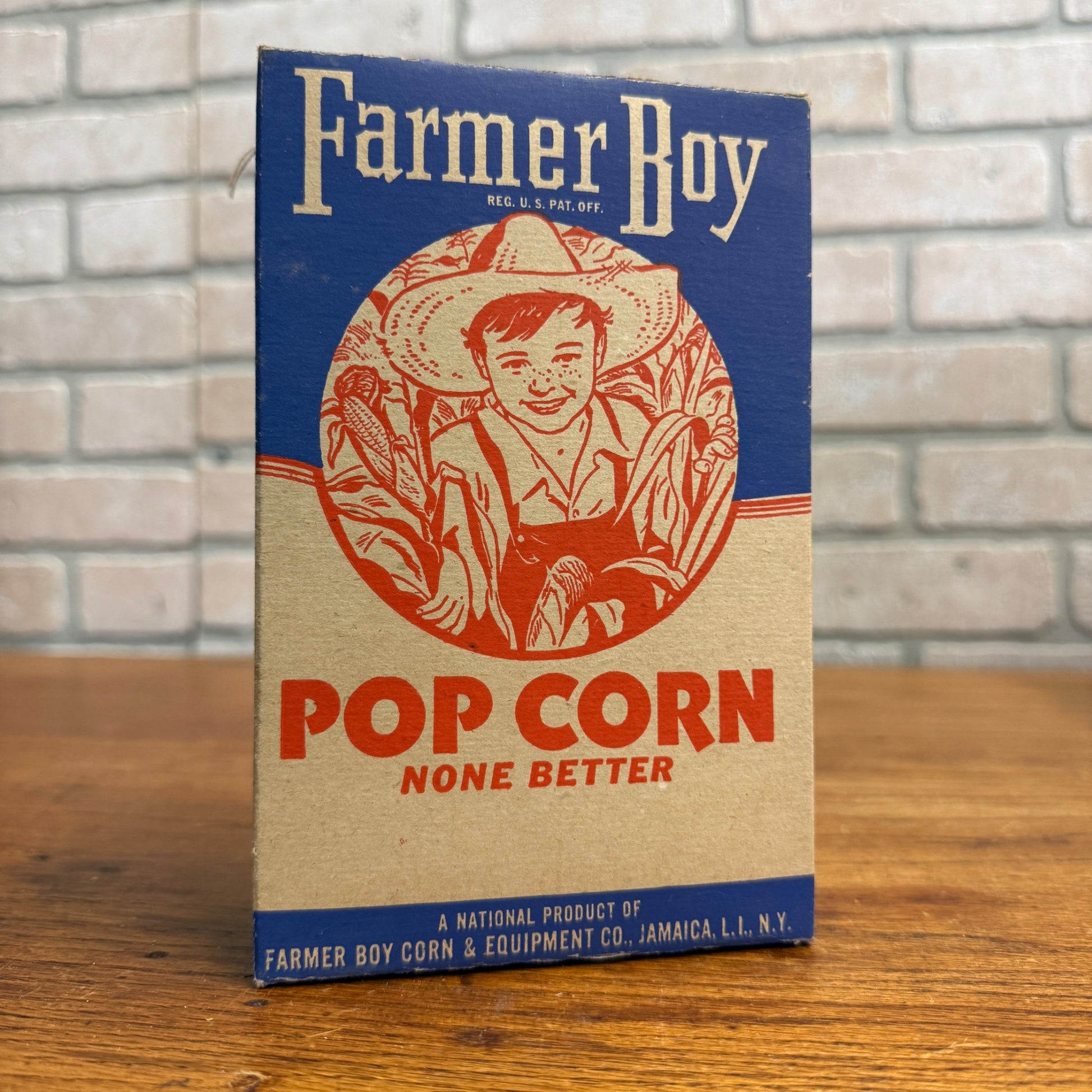 Vintage Farmer Boy Popcorn Cardboard Box Empty Pop Corn Jamaica Long Island NY