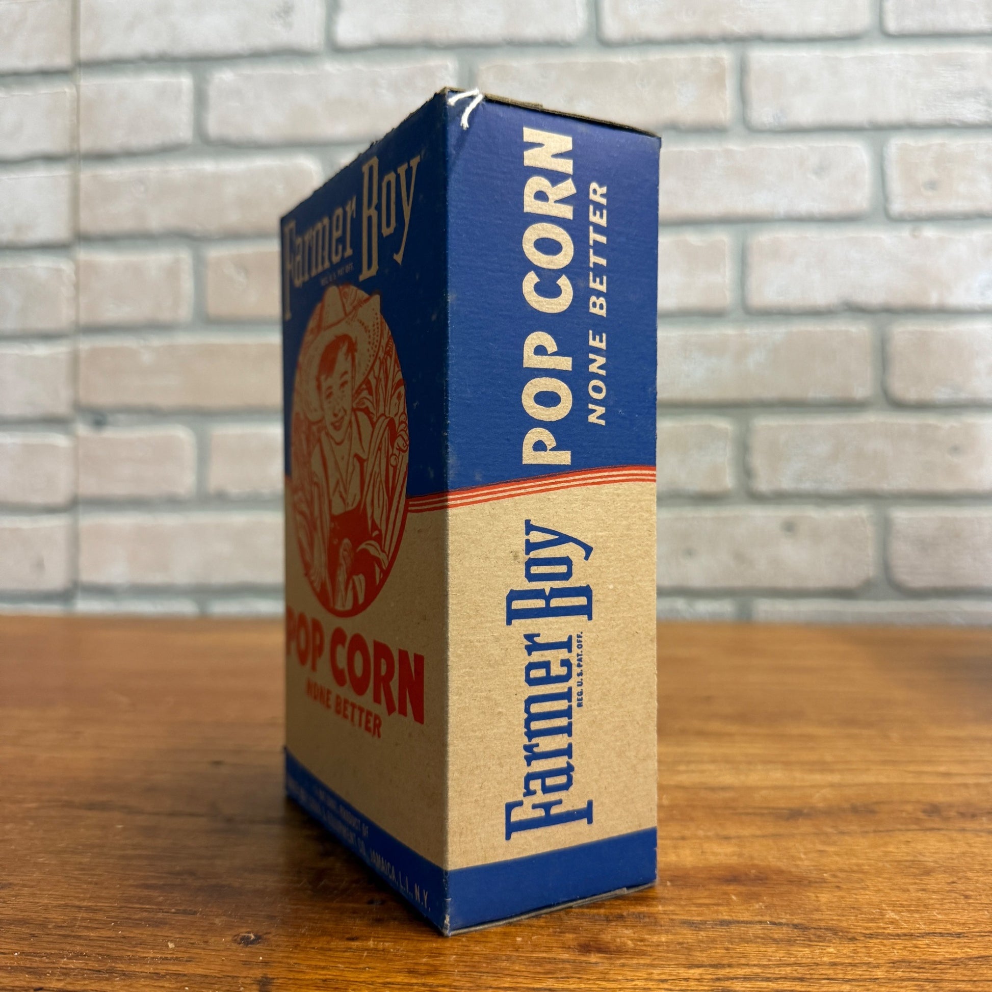 Vintage Farmer Boy Popcorn Cardboard Box Empty Pop Corn Jamaica Long Island NY