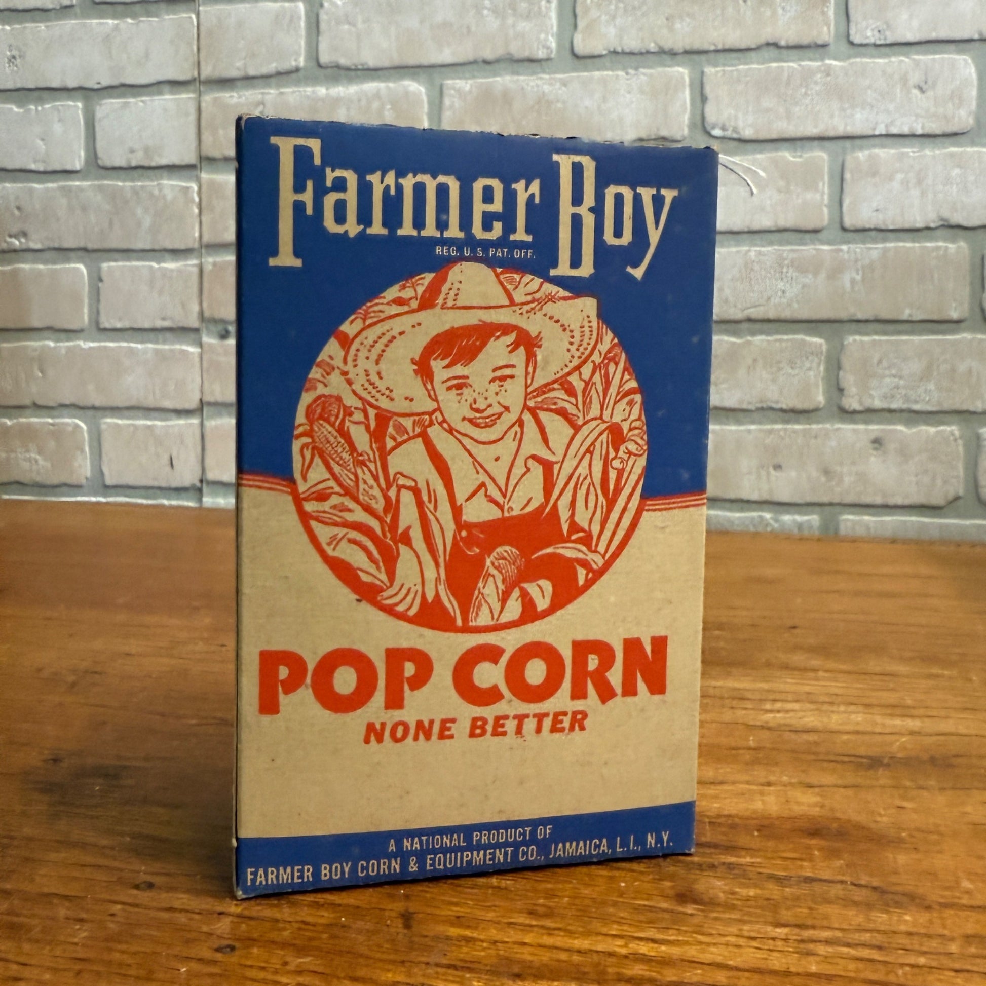 Vintage Farmer Boy Popcorn Cardboard Box Empty Pop Corn Jamaica Long Island NY
