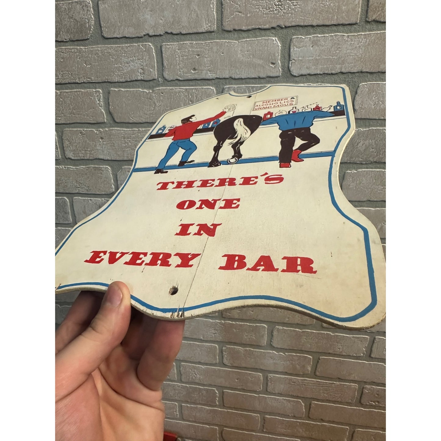 Vintage 1950s "There's One in Every Bar" Wooden Novelty Pub Funny Sign Japan