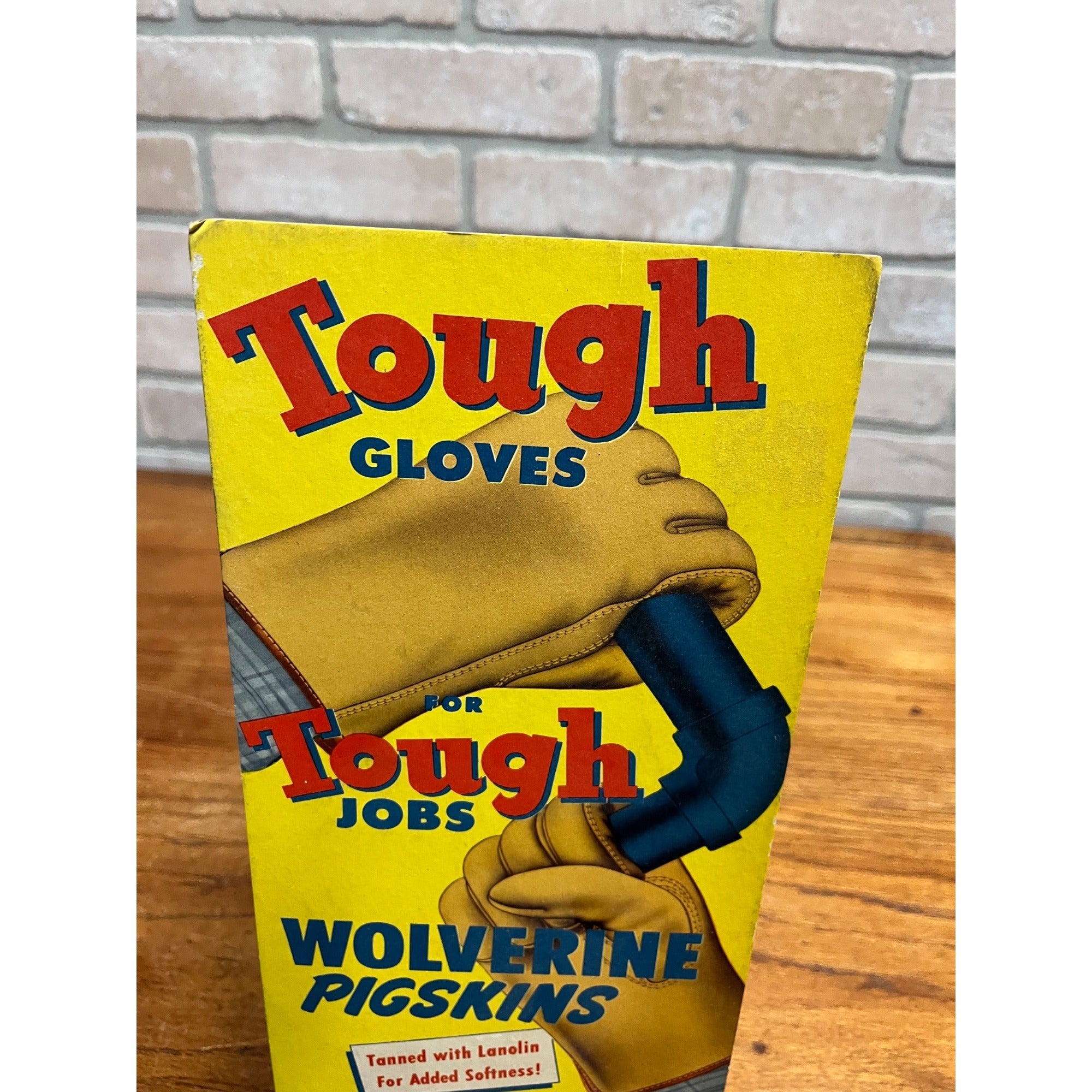 Vintage 1950s Wolverine Pigskin Work Gloves Store Advertising Display Sign