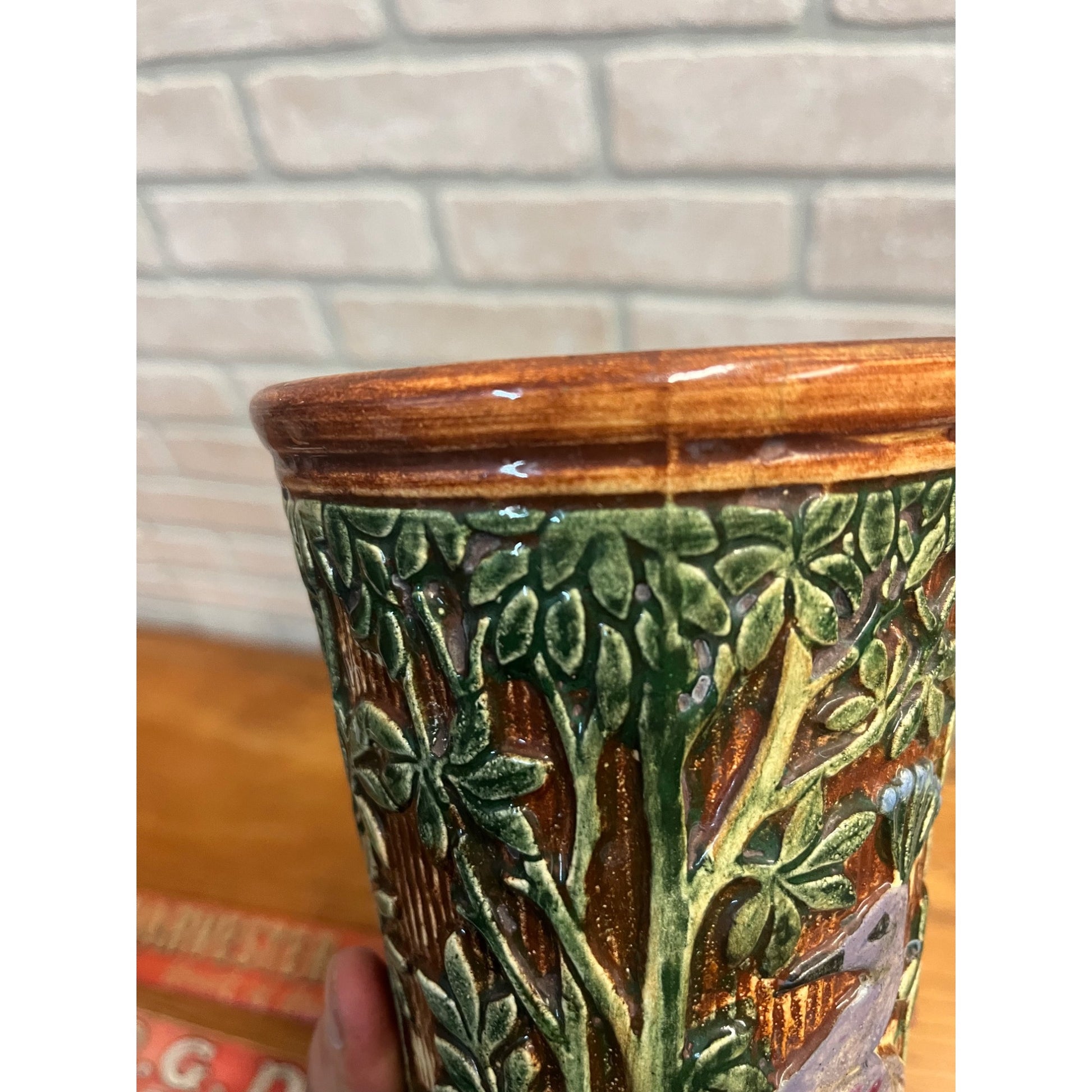 RARE Vintage Weller Selma Knifewood Peacock / Rose Garden 11.5" Vase