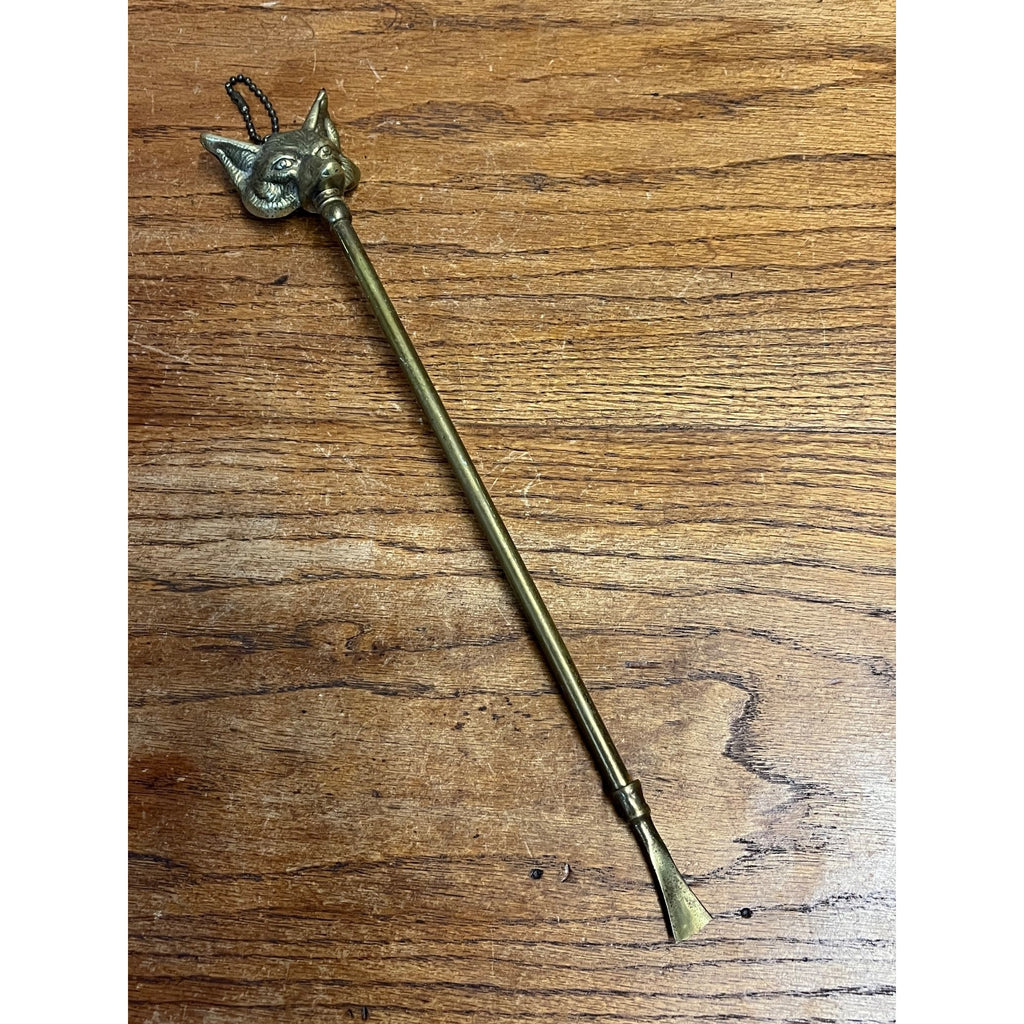 Vintage Mid-Century 1950s Brass Fox Figural Head Fireplace Tool Poker - As-Is