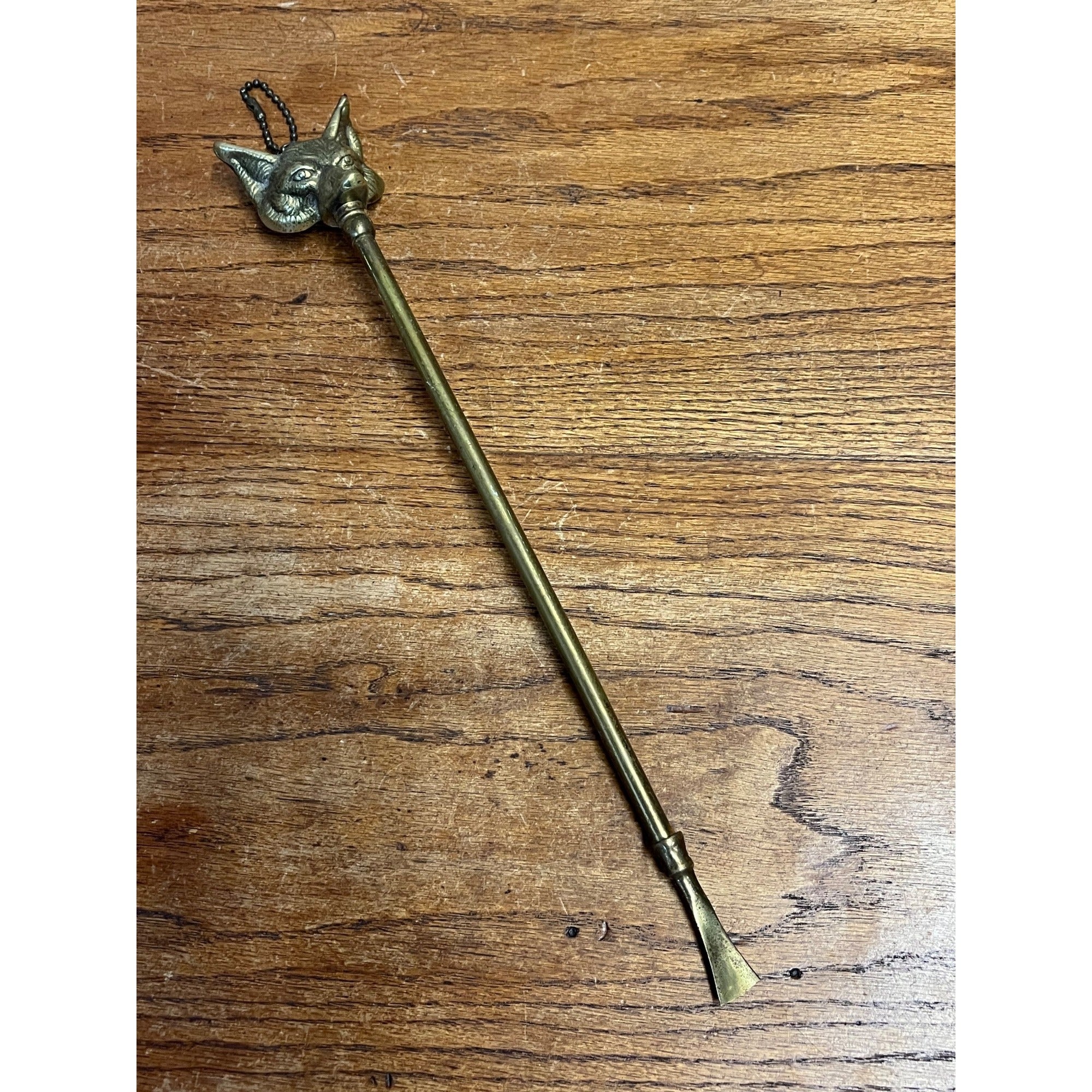 Vintage Mid-Century 1950s Brass Fox Figural Head Fireplace Tool Poker - As-Is