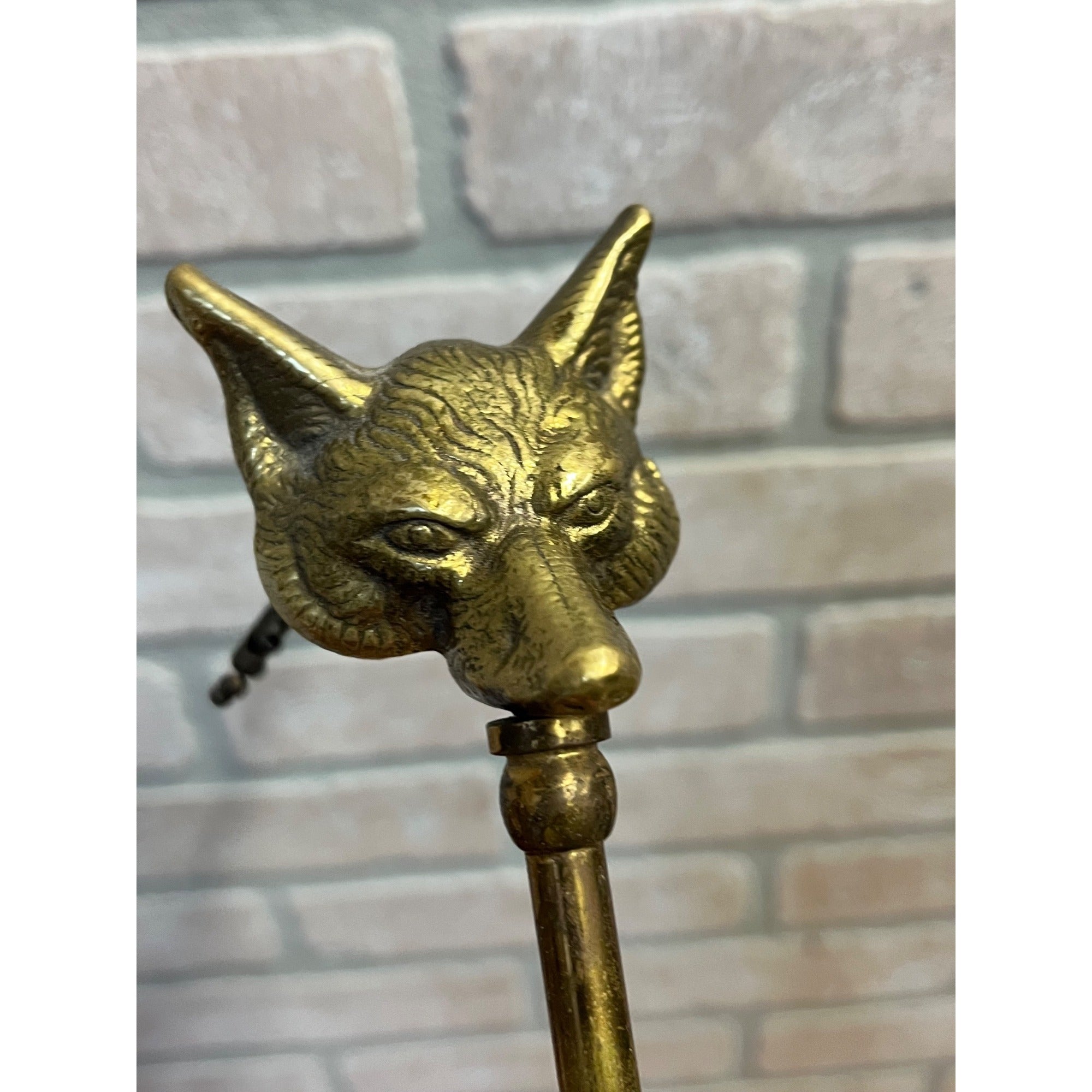 Vintage Mid-Century 1950s Brass Fox Figural Head Fireplace Tool Poker - As-Is