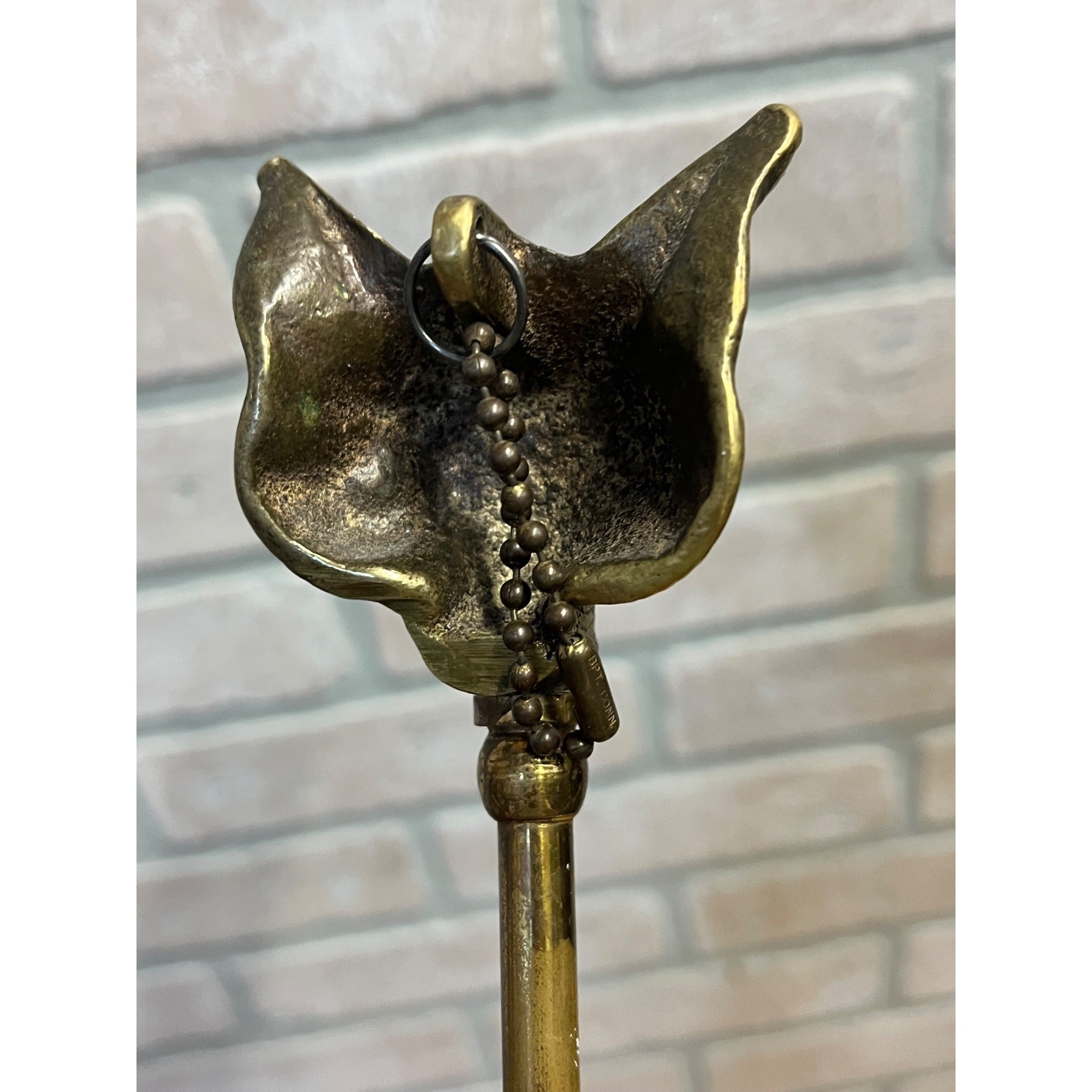 Vintage Mid-Century 1950s Brass Fox Figural Head Fireplace Tool Poker - As-Is