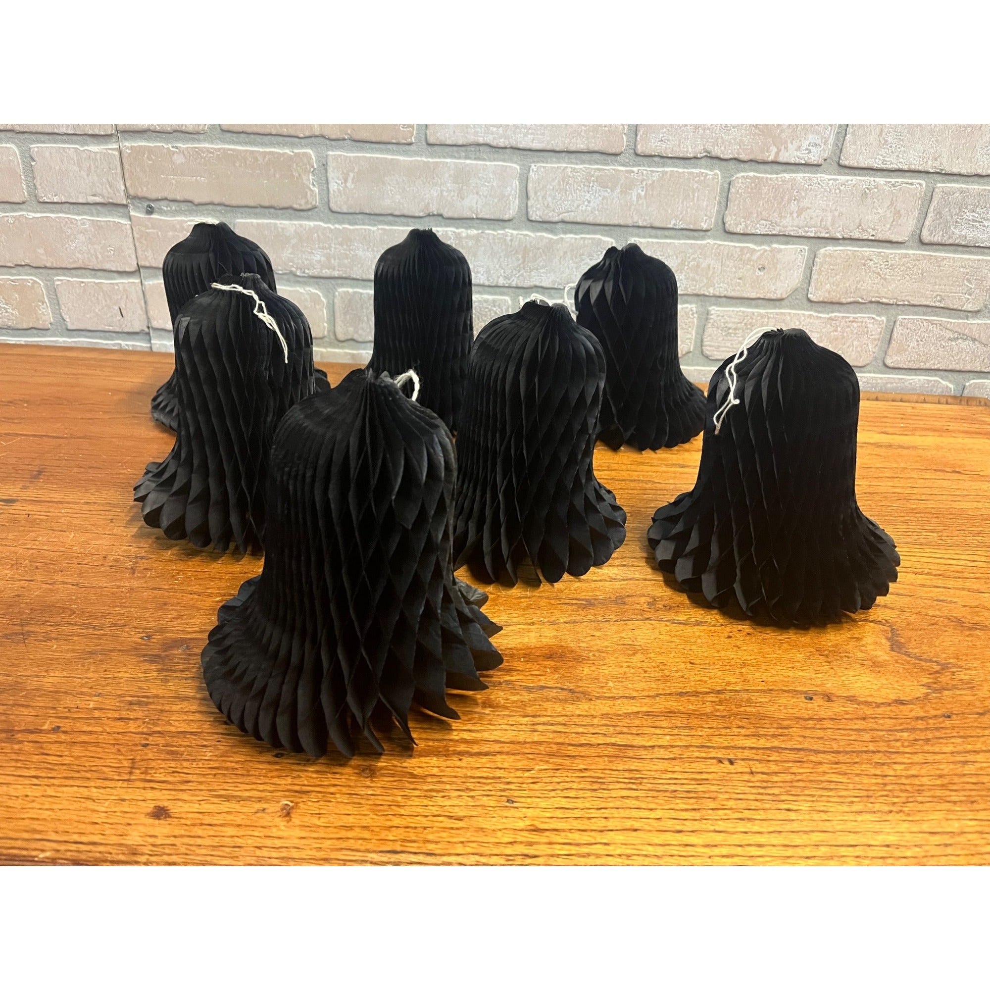 Vintage 1930s Halloween Black Honeycomb Crepe Bells Hanging Decor