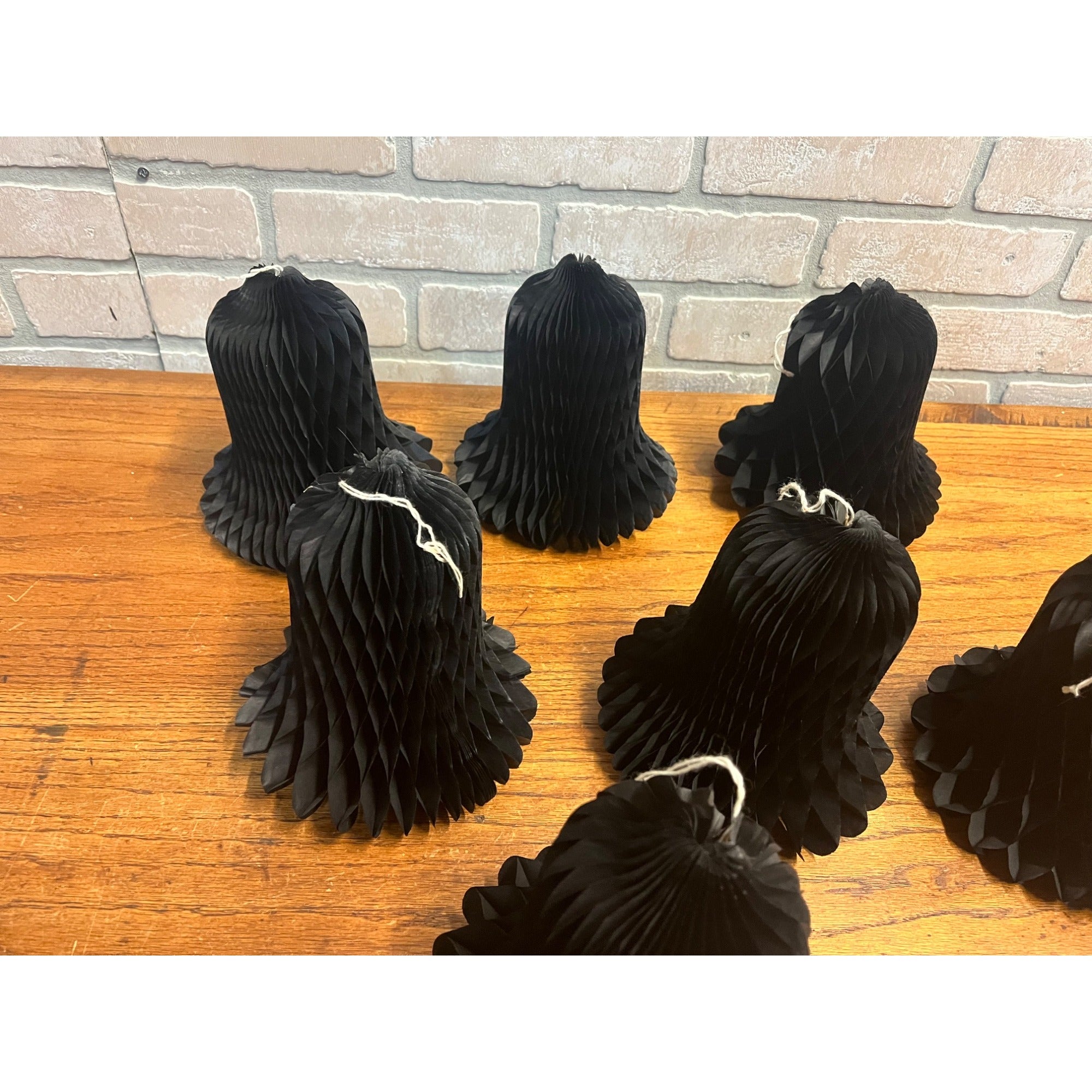Vintage 1930s Halloween Black Honeycomb Crepe Bells Hanging Decor