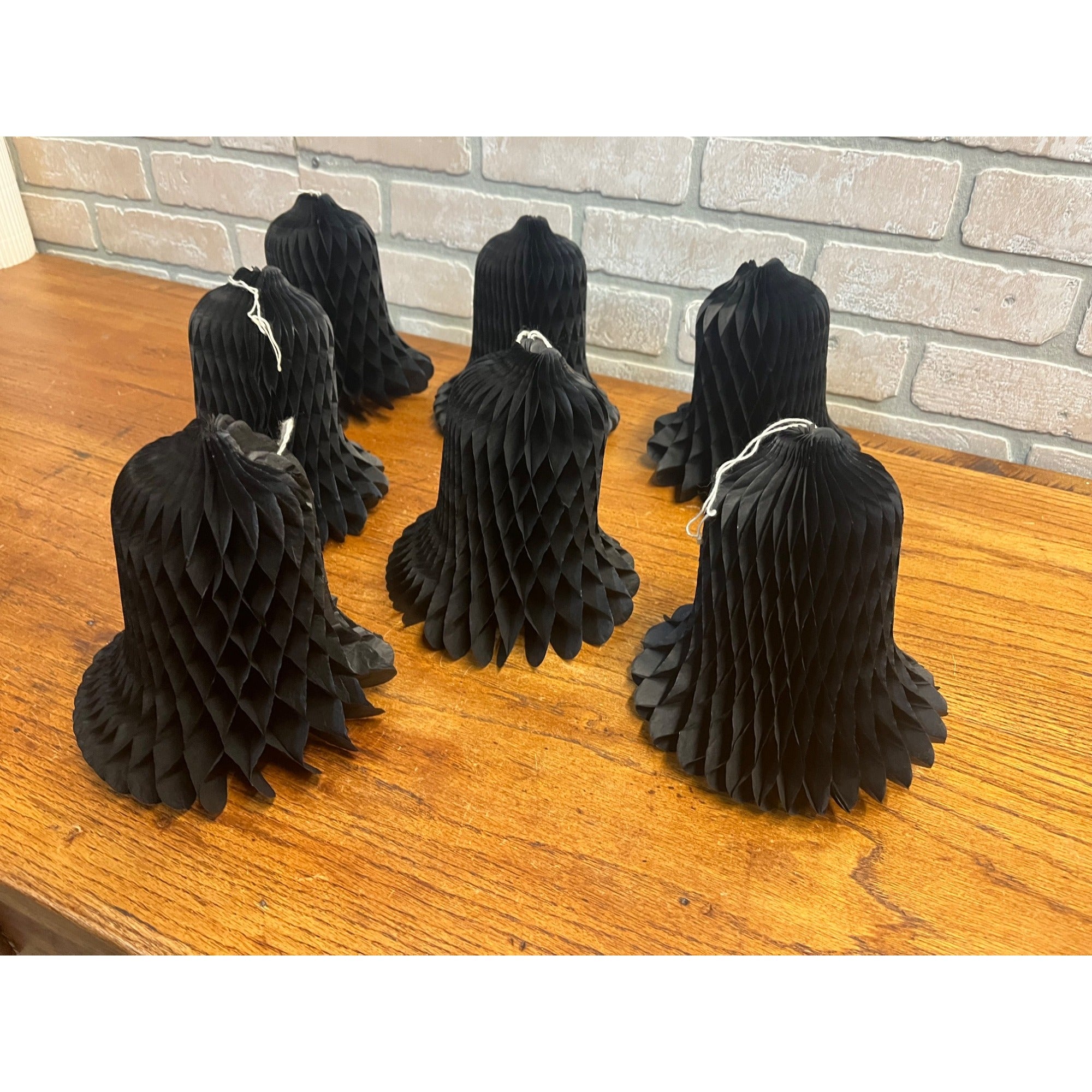 Vintage 1930s Halloween Black Honeycomb Crepe Bells Hanging Decor