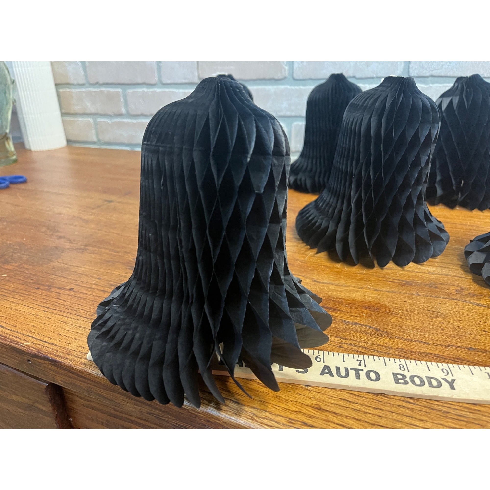 Vintage 1930s Halloween Black Honeycomb Crepe Bells Hanging Decor