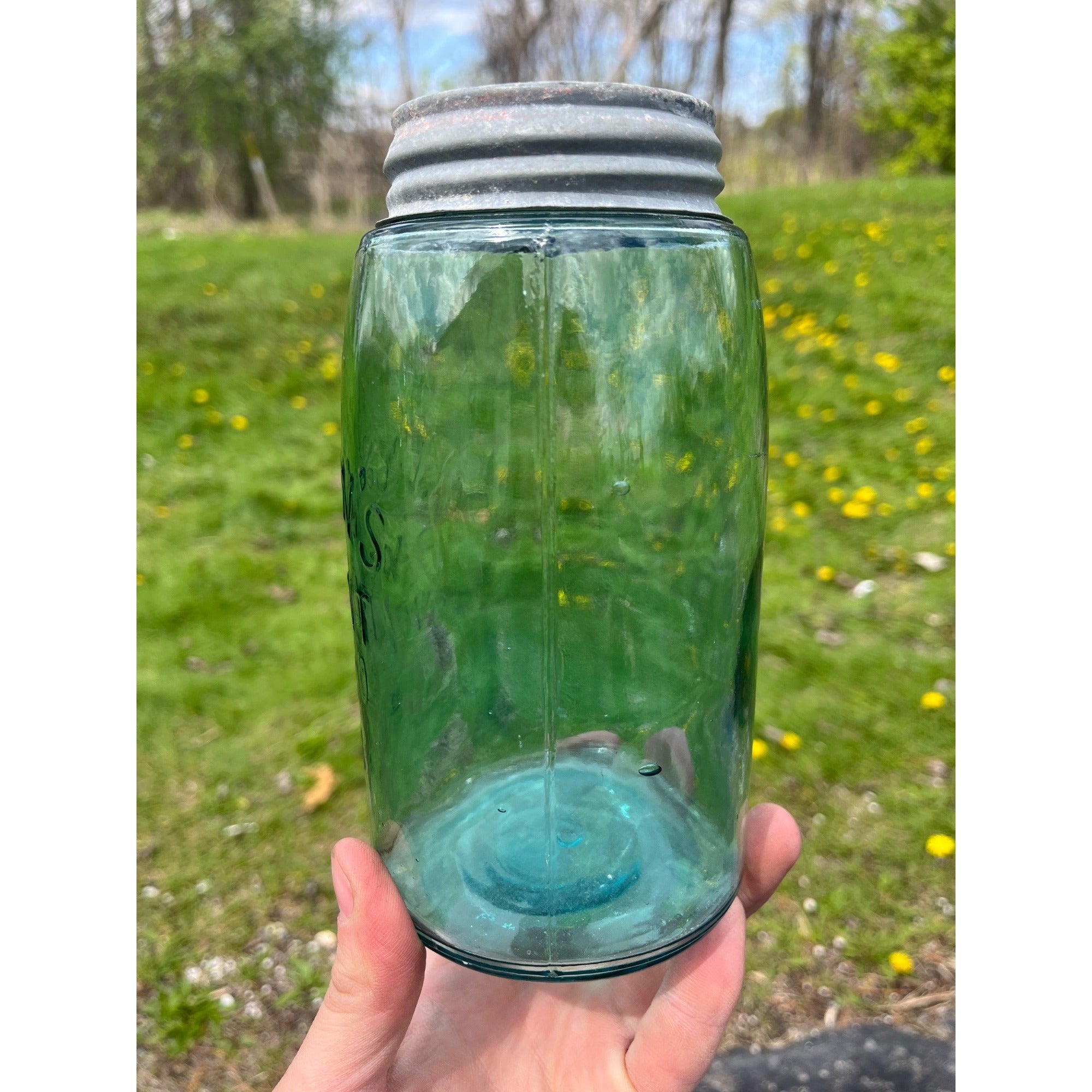 Antique Masons Patent 1858 Aqua Blue Quart Glass Canning Jar Zinc Lid