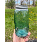 Antique Masons Patent 1858 Aqua Blue Quart Glass Canning Jar Zinc Lid