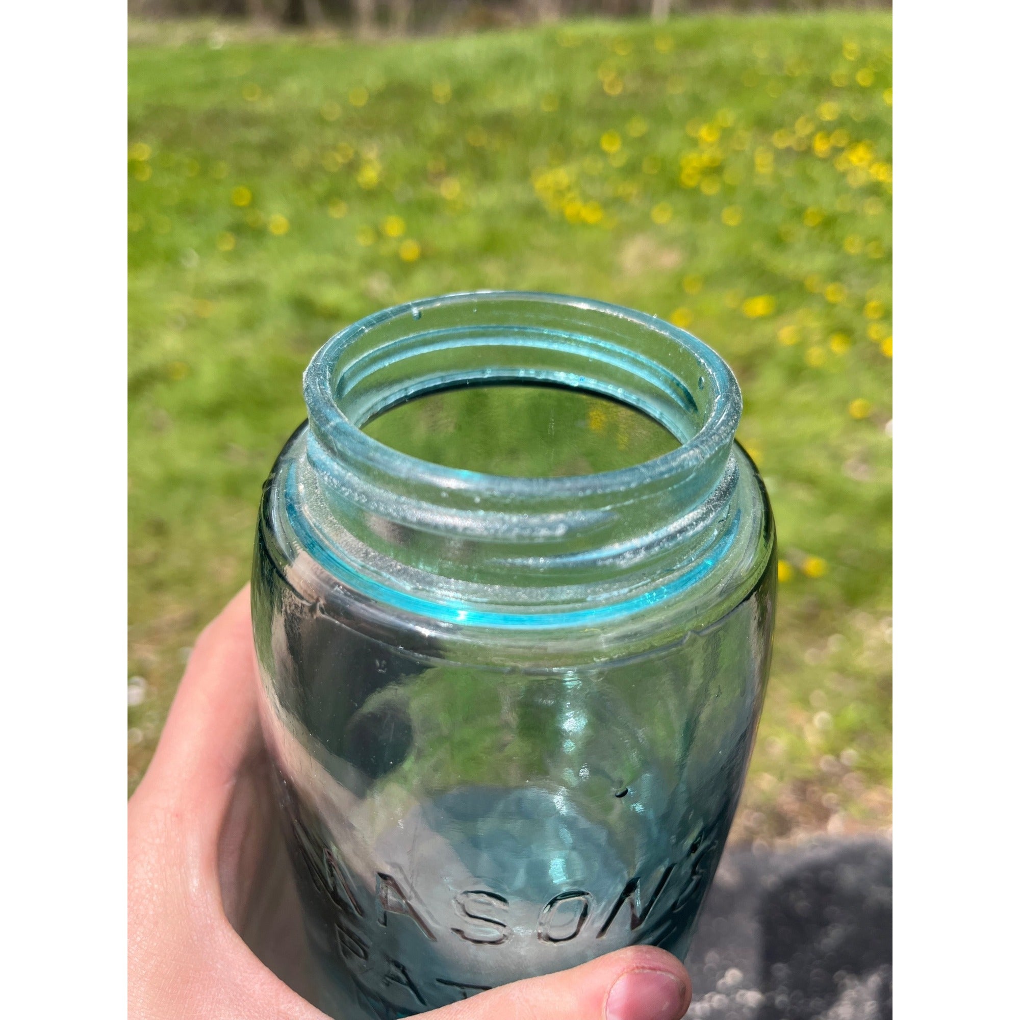 Antique Masons Patent 1858 Aqua Blue Quart Glass Canning Jar Zinc Lid