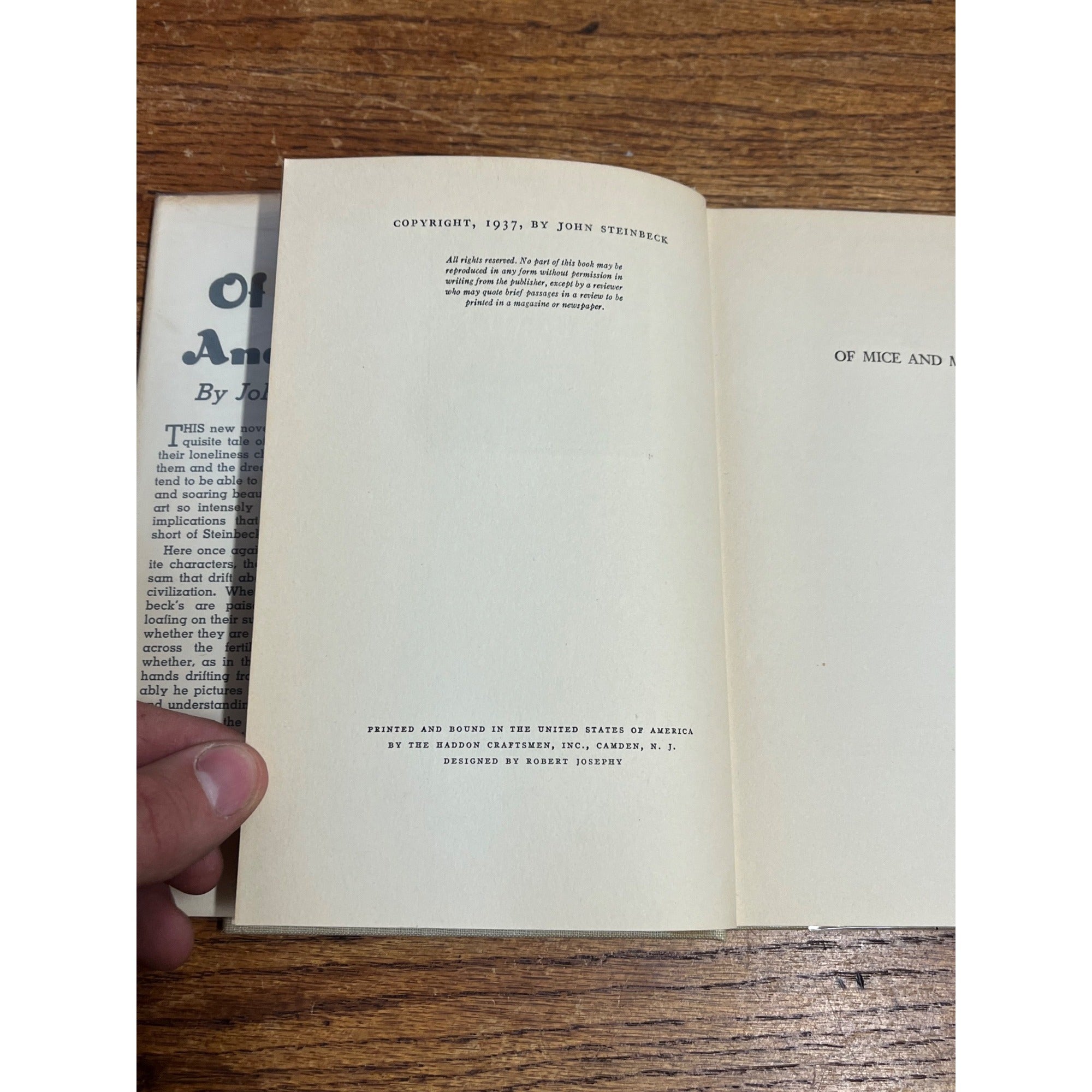 Of Mice and Men John Steinbeck (1937) 1st Edition, 2nd Printing Hardcover VG HC