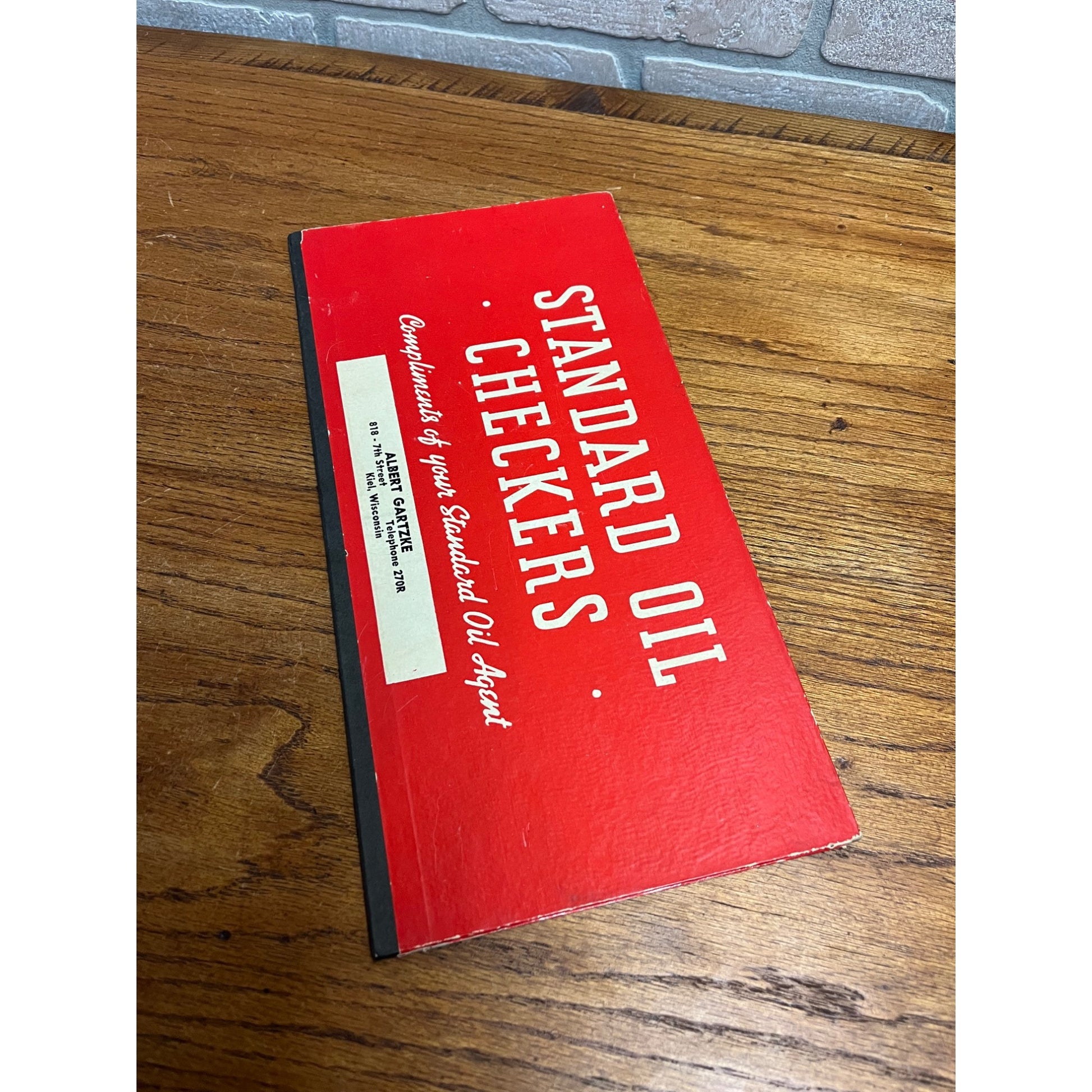 Vintage 1938 Standard Oil Kiel Wisconsin Advertising Checker Board & Checkers