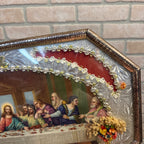 Vintage Catholic Last Supper Shadow Box Shrine Religious Wall Hanging Foil Frame
