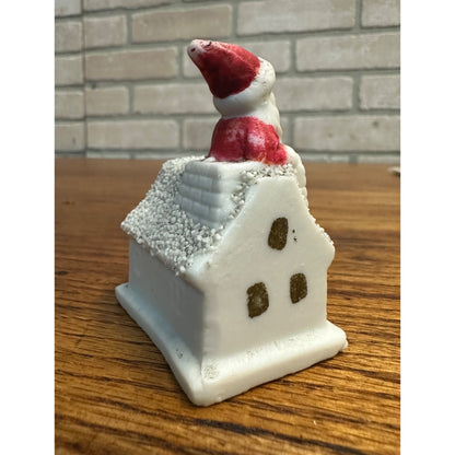 Antique German Bisque Hertwig Christmas Figure Santa in Chimney House Snow Baby