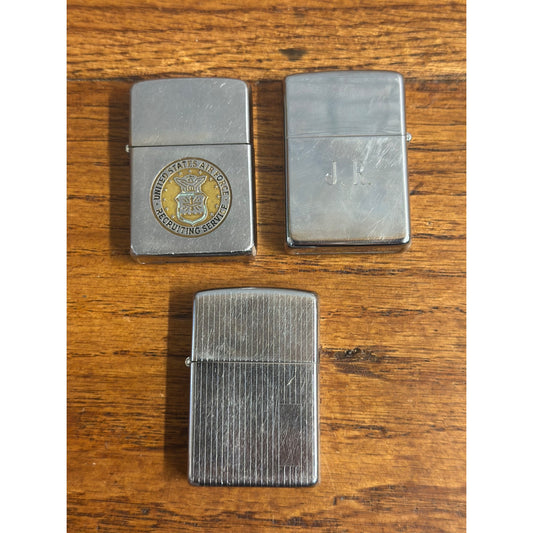 Vintage Zippo Lot 1950s, United States Airforce, 1969 Chrome, & 1950s Pinstripe Lighters