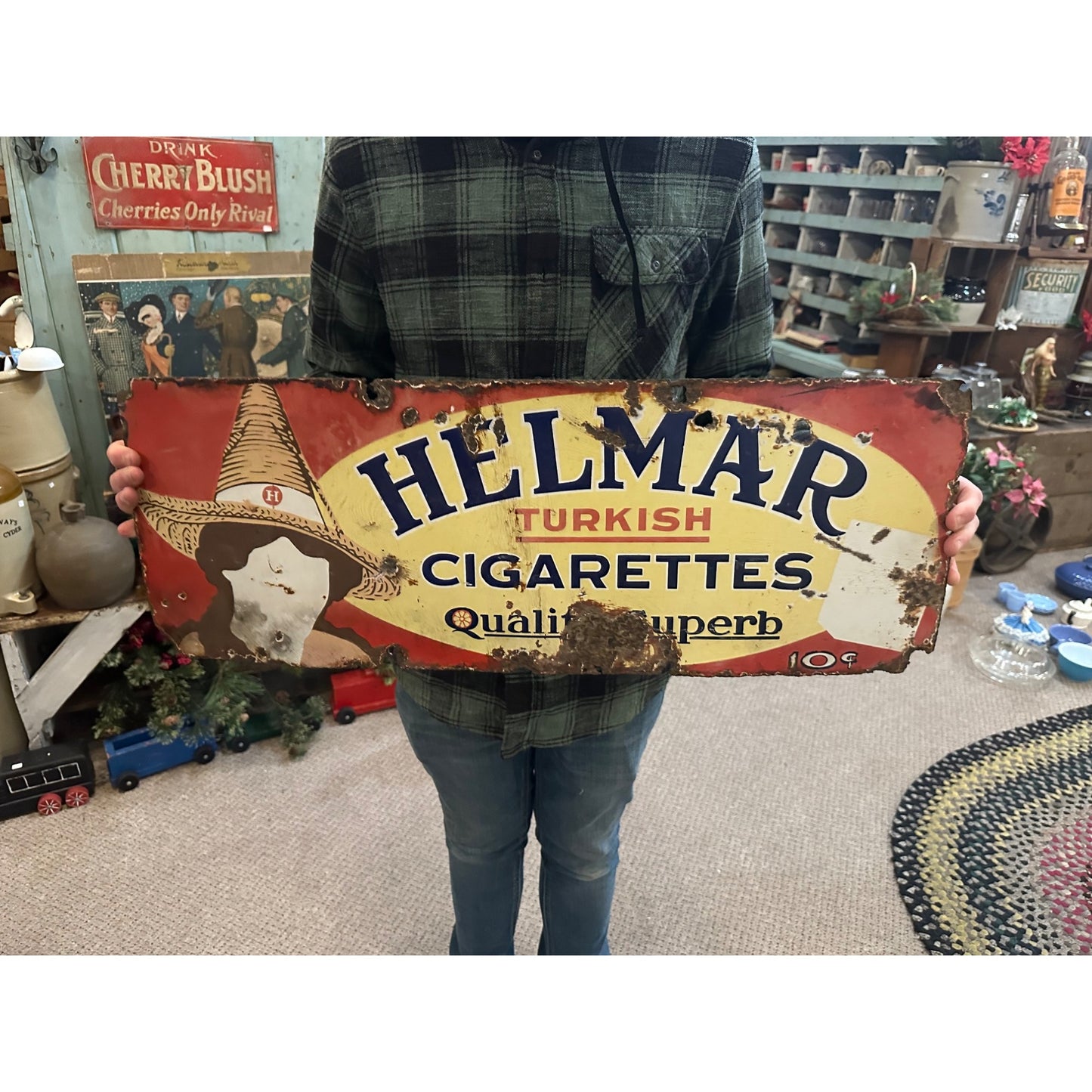 Vintage Helmar Turkish Cigarettes Porcelain Advertising Sign General Store Tobacco