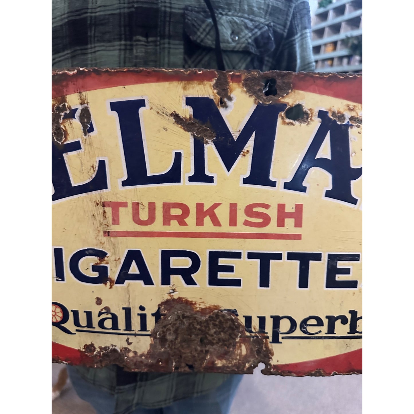 Vintage Helmar Turkish Cigarettes Porcelain Advertising Sign General Store Tobacco