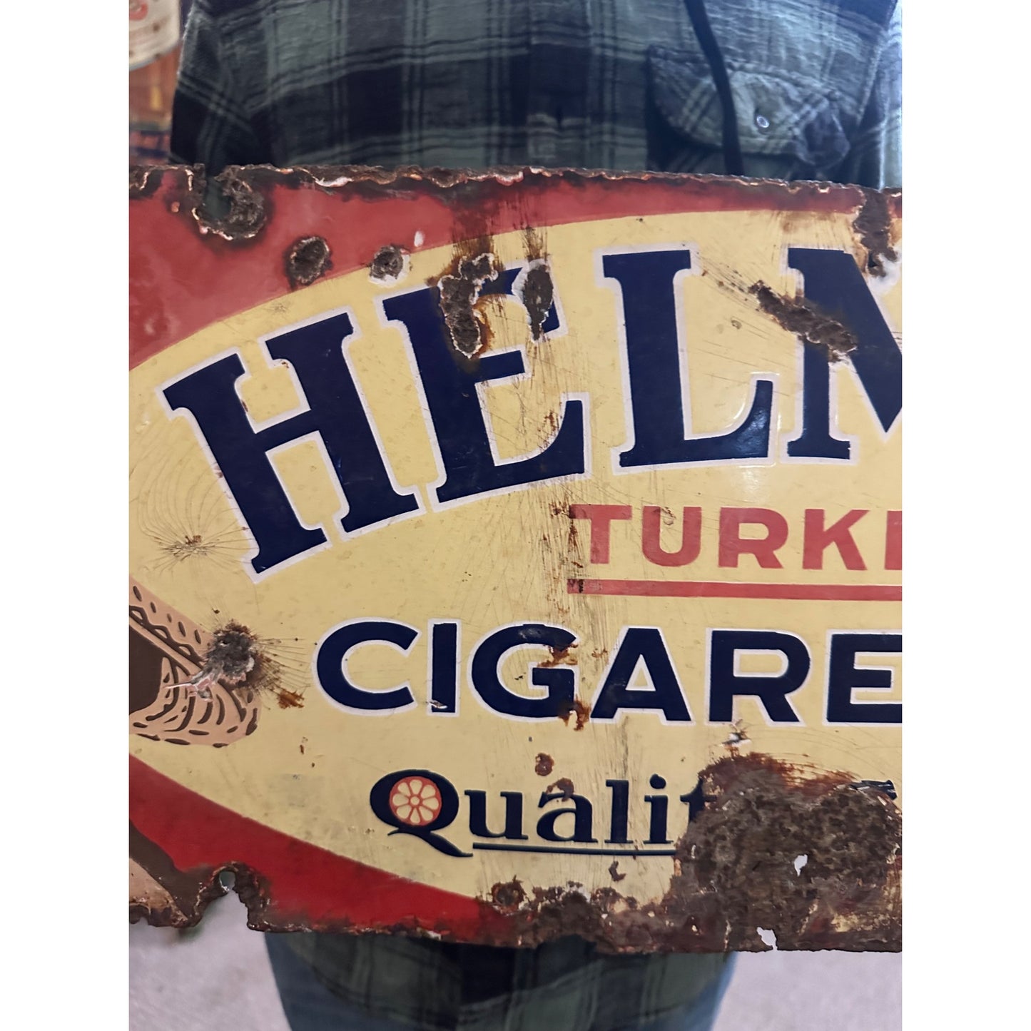 Vintage Helmar Turkish Cigarettes Porcelain Advertising Sign General Store Tobacco