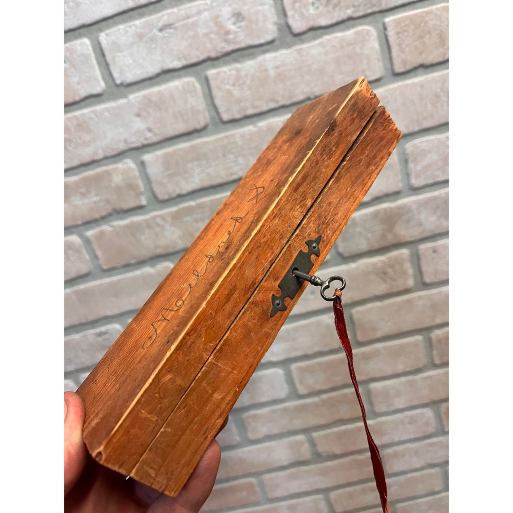 Antique Primitive Childrens Wooden Pencil Boxes Cases Little Red Riding Hood Lot