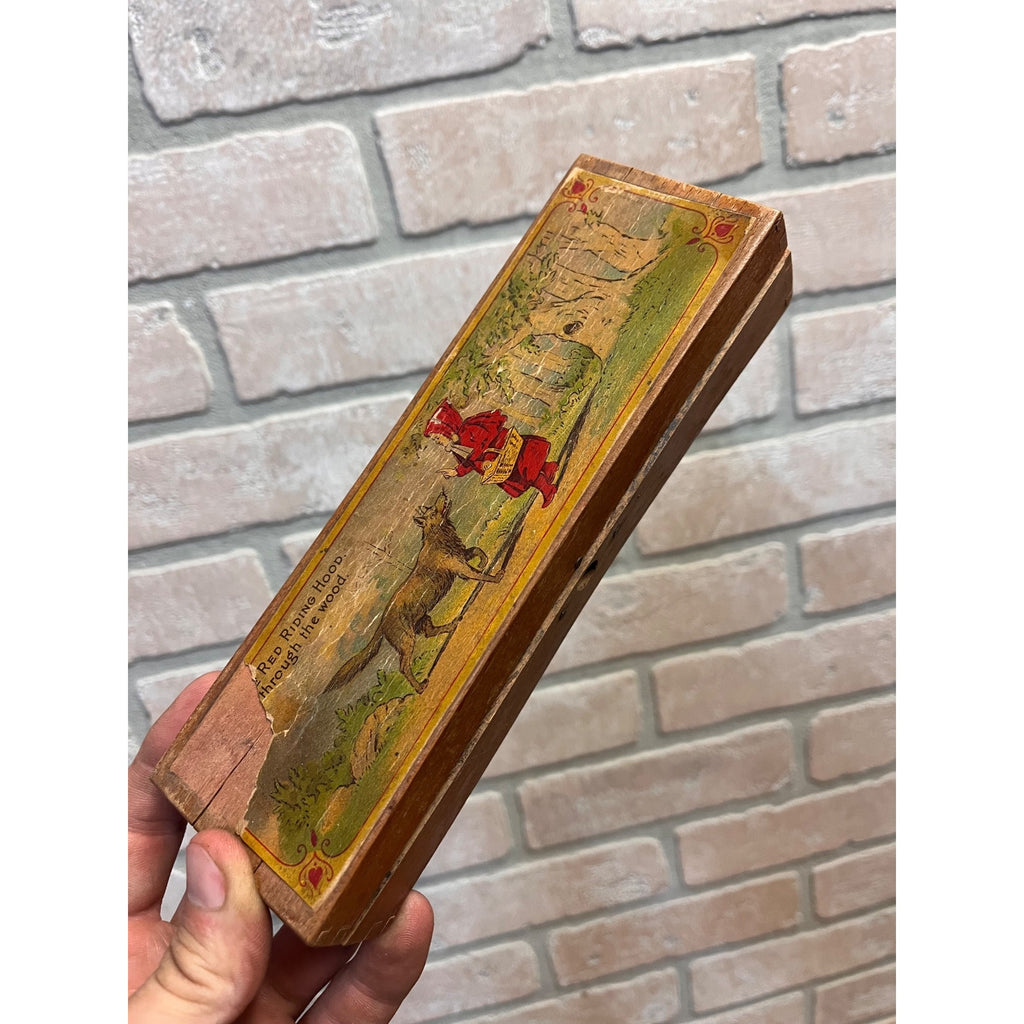 Antique Primitive Childrens Wooden Pencil Boxes Cases Little Red Riding Hood Lot