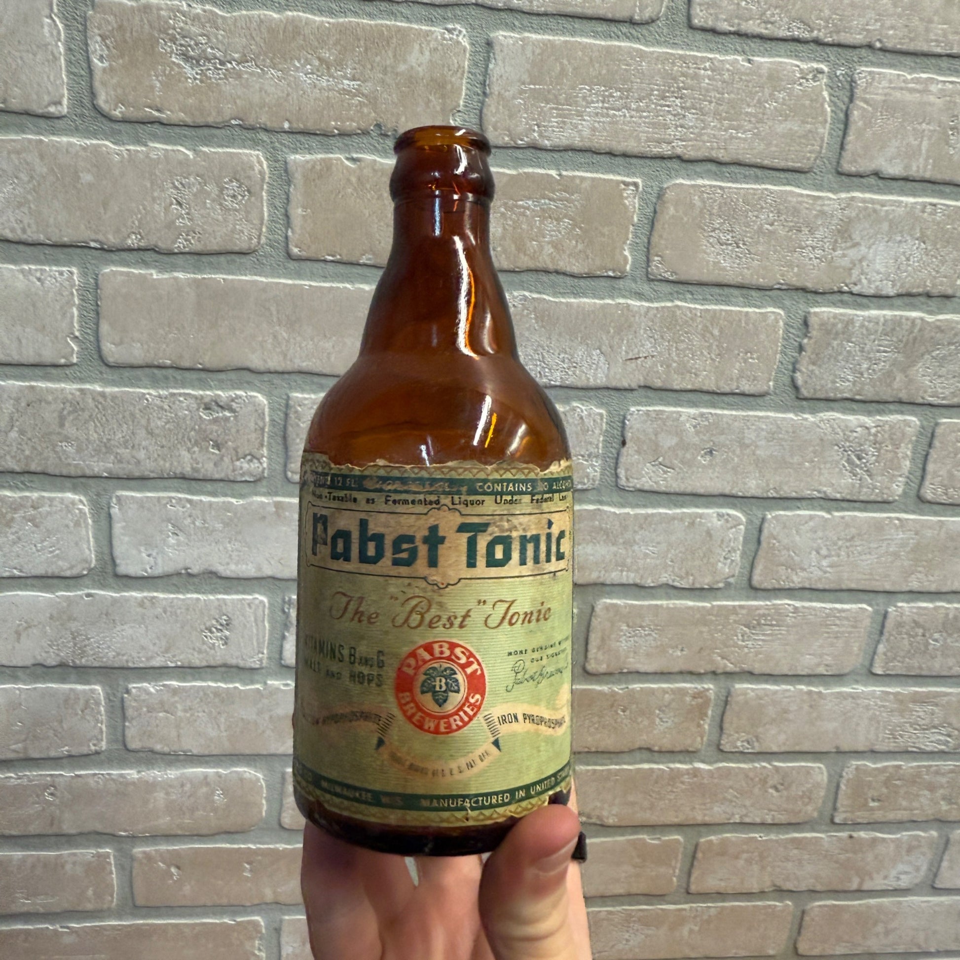 Vintage Pabst Tonic Prohibition Paper Label Beer Bottle Milwaukee 12oz Steinie