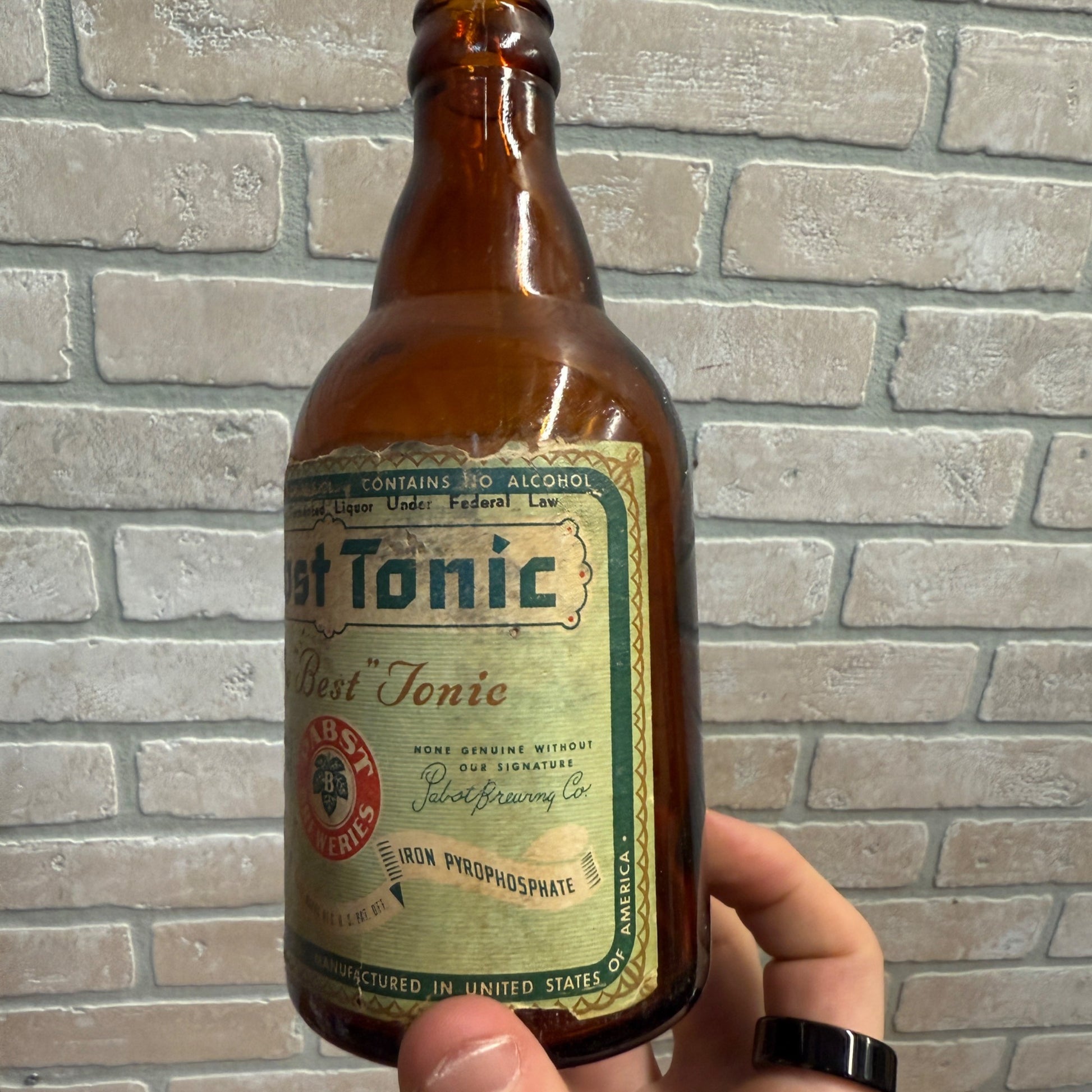 Vintage Pabst Tonic Prohibition Paper Label Beer Bottle Milwaukee 12oz Steinie