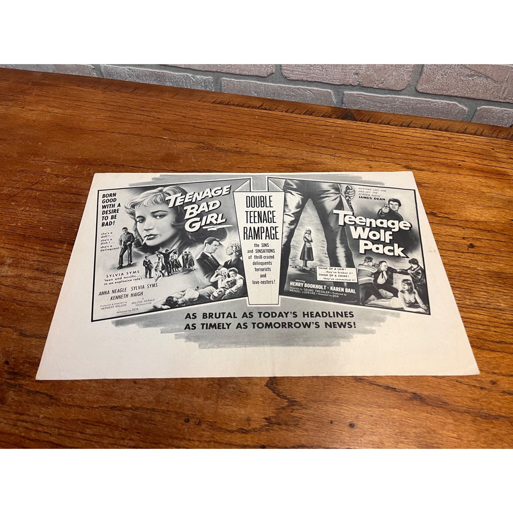 Teenage Bad Girl/teenage Wolf Pack Pressbook '57 Sins & Sinsations of Crazed Delinquents