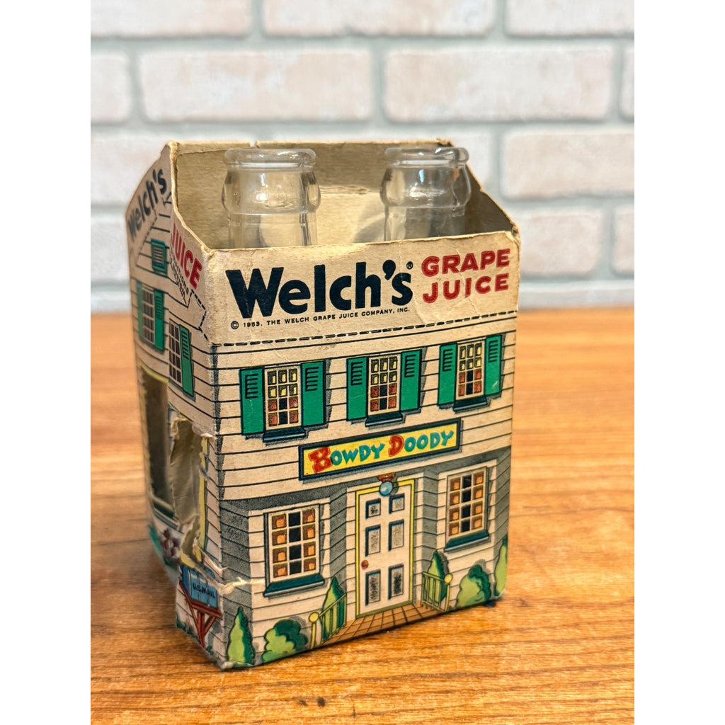 Vintage Howdy Doody 1953 Welch's Grape Juice 4 Bottles with Carrier Rare TV Show