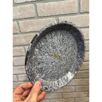 Antique Primitive Maroon & White Swirl Enamel Graniteware Round Pie Pan/ Baking Dish/ Farmhouse Decor, Gray