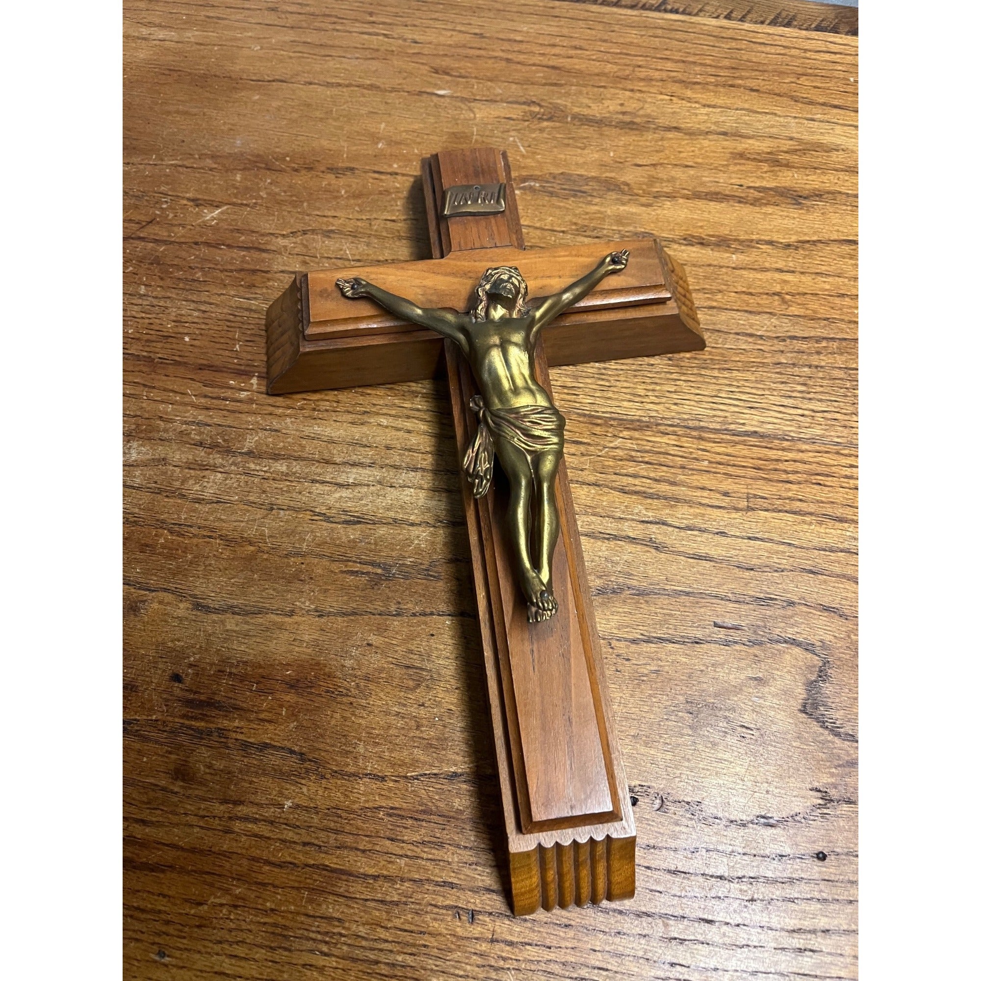 Vintage Last Rights Crucifix w/ Candles & Holy Water Bottle Sliding Box Wood 13"